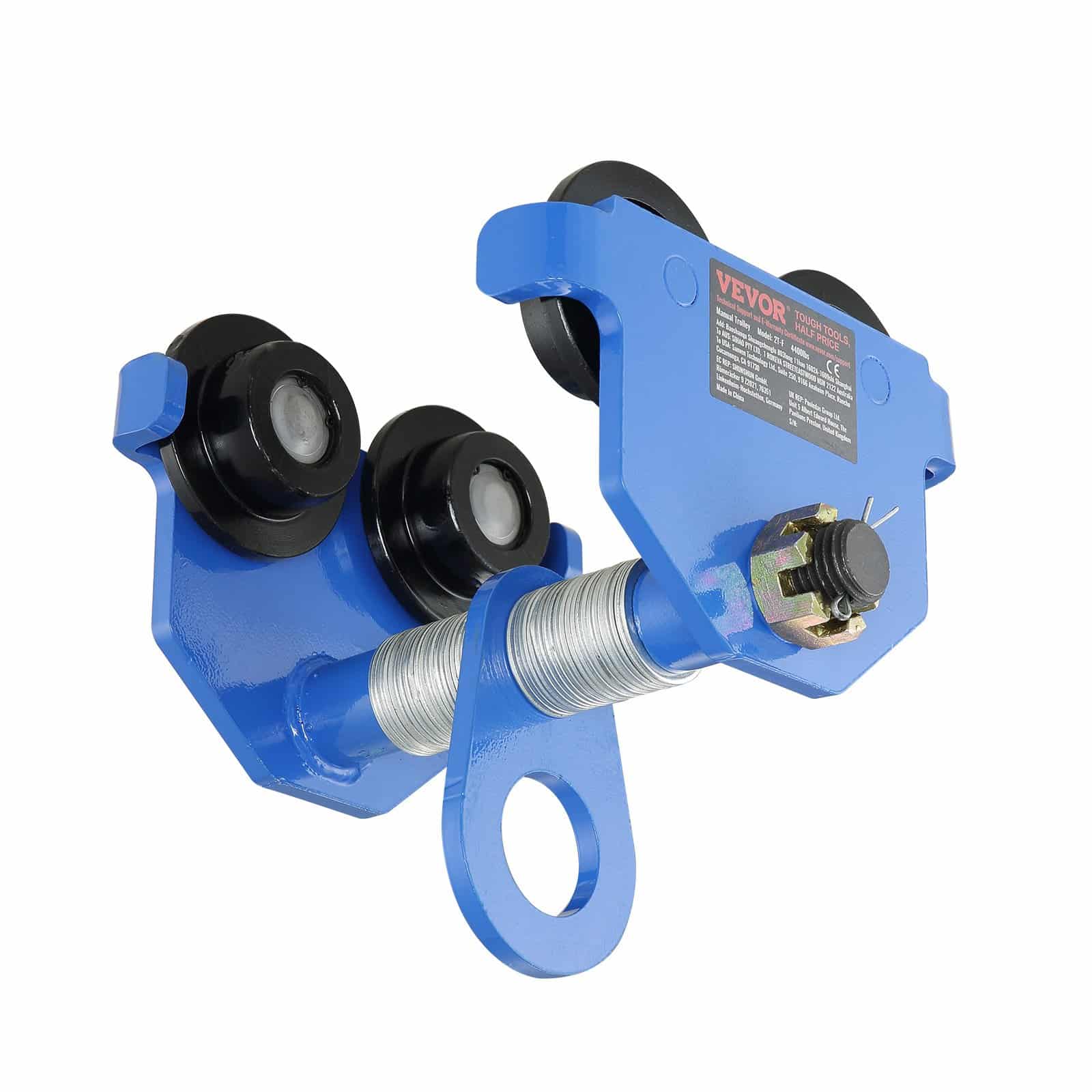 VEVOR Manual Push Beam Trolley 1 Ton (1000 kg) Load, Adjustable 63.5–177.8 mm, Alloy Steel for I/H Beams, Dual Wheels