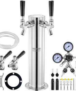 VEVOR Комплект пивной башни с двойным краном, набор для переоборудования кегератора из нержавеющей стали с регулятором W21.8 и соединителем S-системы, 2x1,5 м трубки