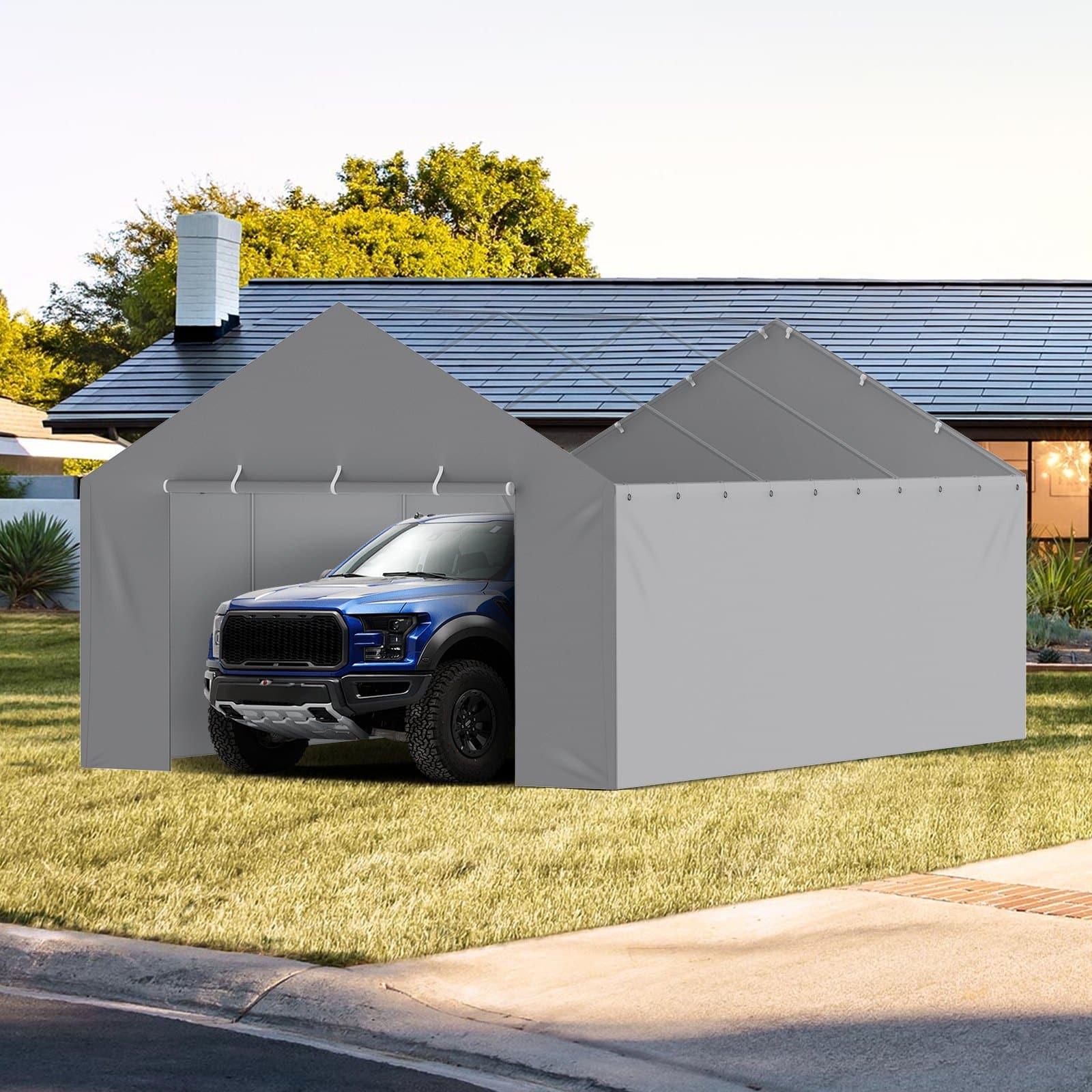 VEVOR 4-Panel Side Wall Canopy Replacement 4x6m, Waterproof UV-Resistant PE Tarp for 13x20ft Carport Frame, Grey, Frame Not Included - Image 8