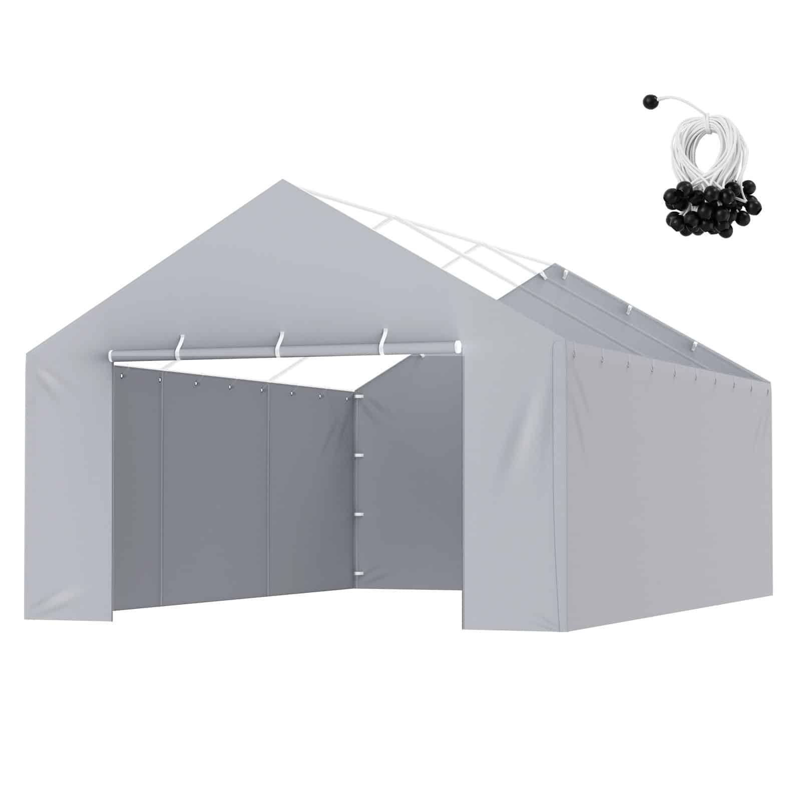 VEVOR 4-Panel Side Wall Canopy Replacement 4x6m, Waterproof UV-Resistant PE Tarp for 13x20ft Carport Frame, Grey, Frame Not Included