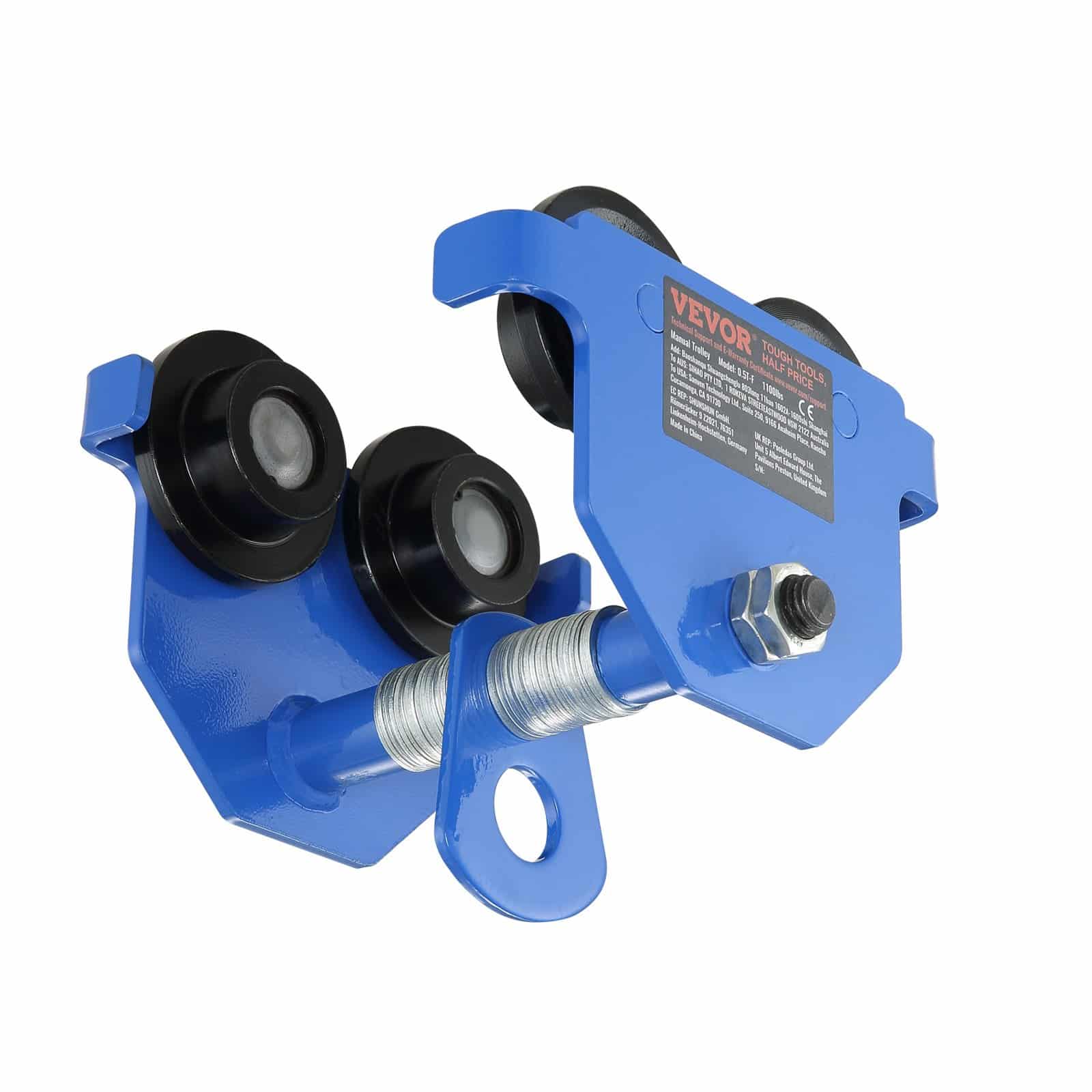 VEVOR Manual Push Beam Trolley 0.5 Ton Load, Adjustable 63.5–139.7 mm, Alloy Steel Hoist for I/H Beams, Dual Wheels