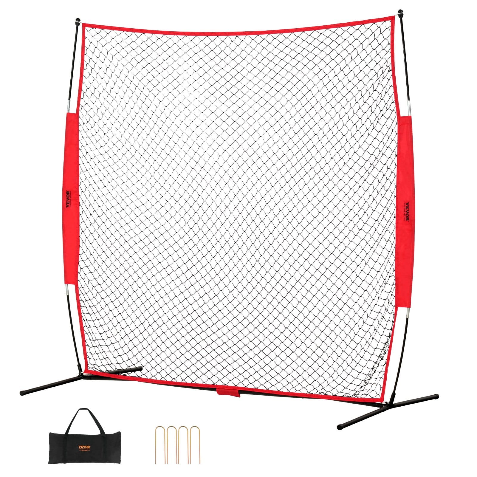 VEVOR 2.1x2.1 m Sports Backstop Net with Carry Bag – Portable Barrier Net for Baseball, Soccer, Lacrosse, Hockey, Backyard Use