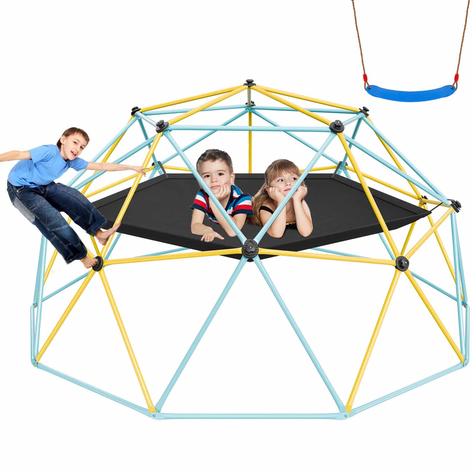 VEVOR 3m Geometric Climbing Dome with Hammock & Swing for Kids Aged 3–10, 340kg Capacity, Outdoor Jungle Gym Playground