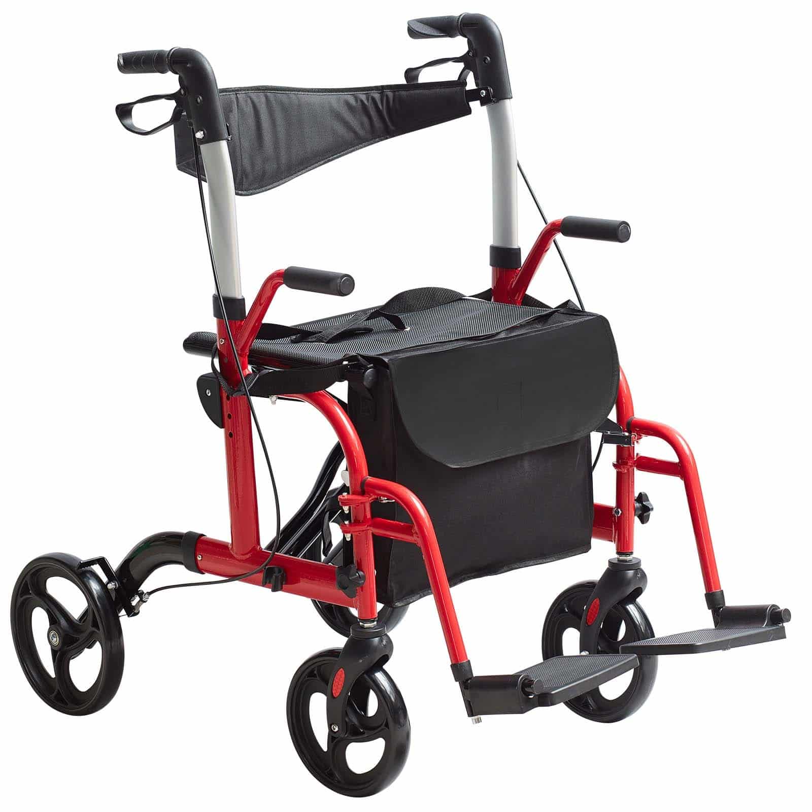 VEVOR 2-in-1 Rollator Walker & Transport Chair, Kerge kokkupandav alumiiniumist liikumisabi, 136 kg mahutavus, Reguleeritavad käepidemed