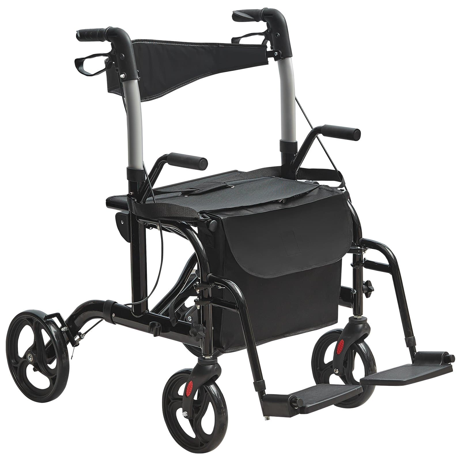 VEVOR 2-in-1 Rollator Walker & Transport Chair pensionäridele, kokkupandav kerge alumiiniumist liikumisabi, 136 kg mahutavus, maastikurattad