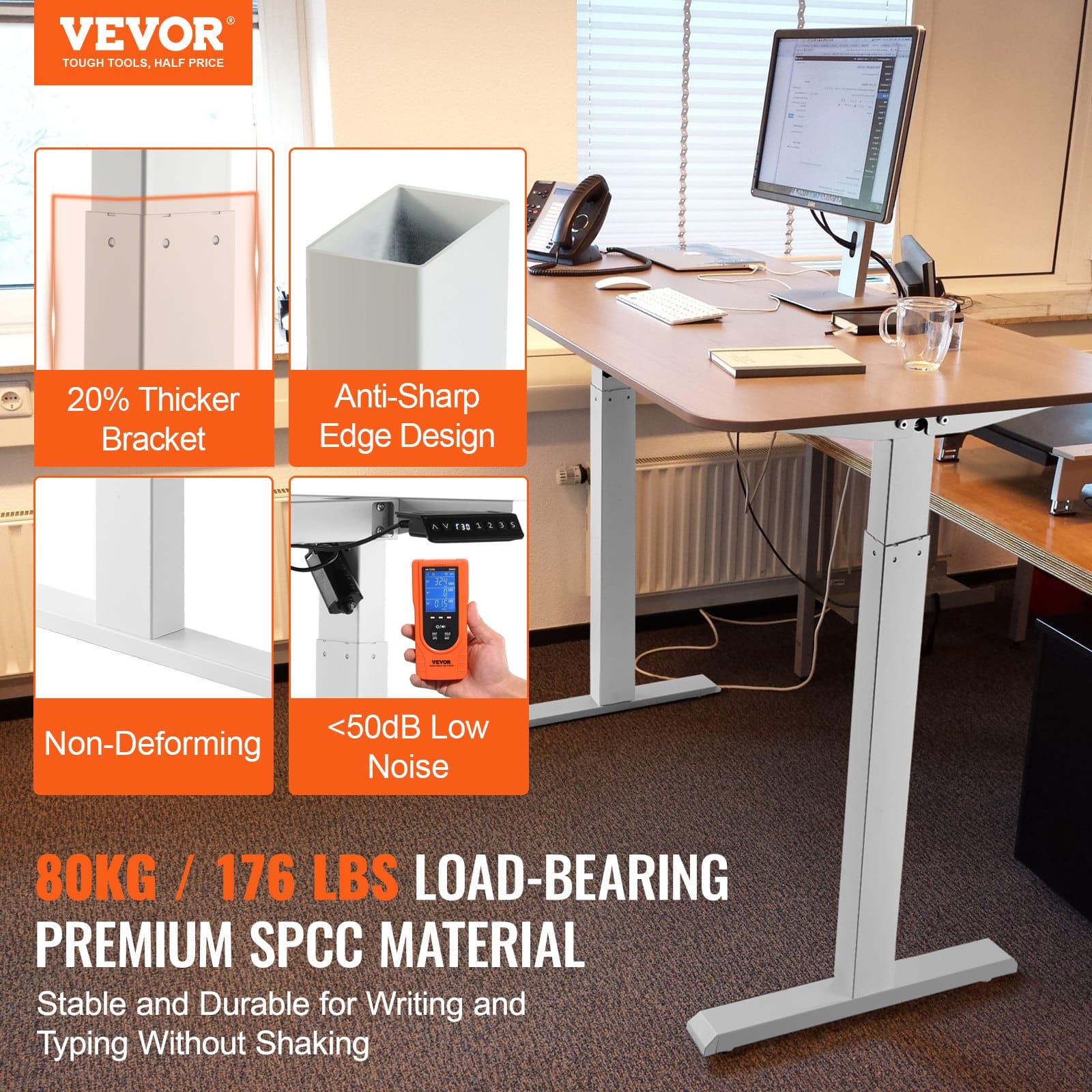 VEVOR Electric Standing Desk Frame, Adjustable 70–117 cm Height & 95–158 cm Length, Ergonomic White Sit-Stand Base for Home/Office - Зображення 2