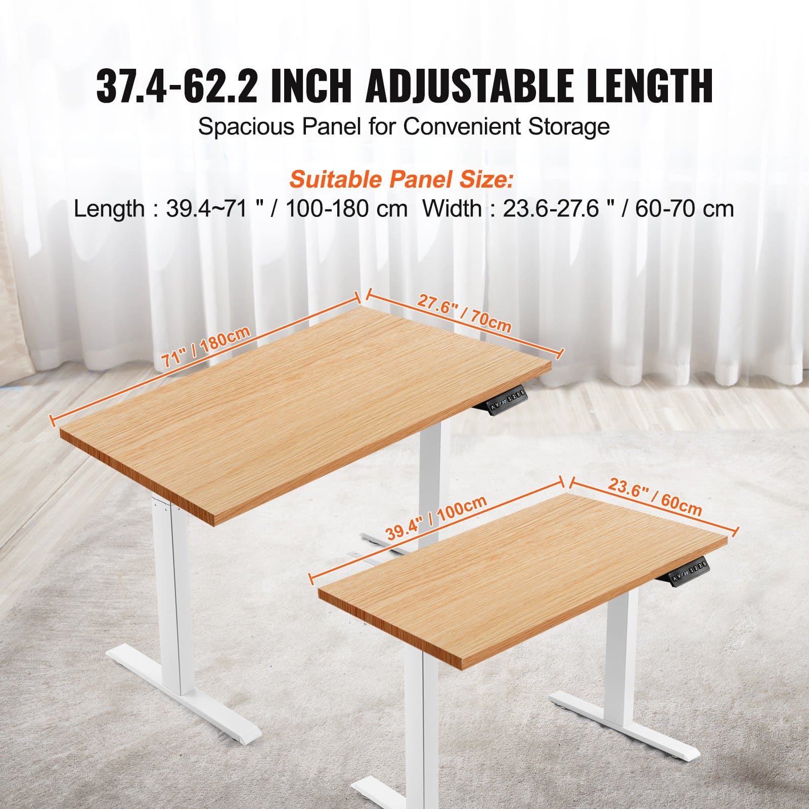 VEVOR Electric Standing Desk Frame, Adjustable 70–117 cm Height & 95–158 cm Length, Ergonomic White Sit-Stand Base for Home/Office - Зображення 3