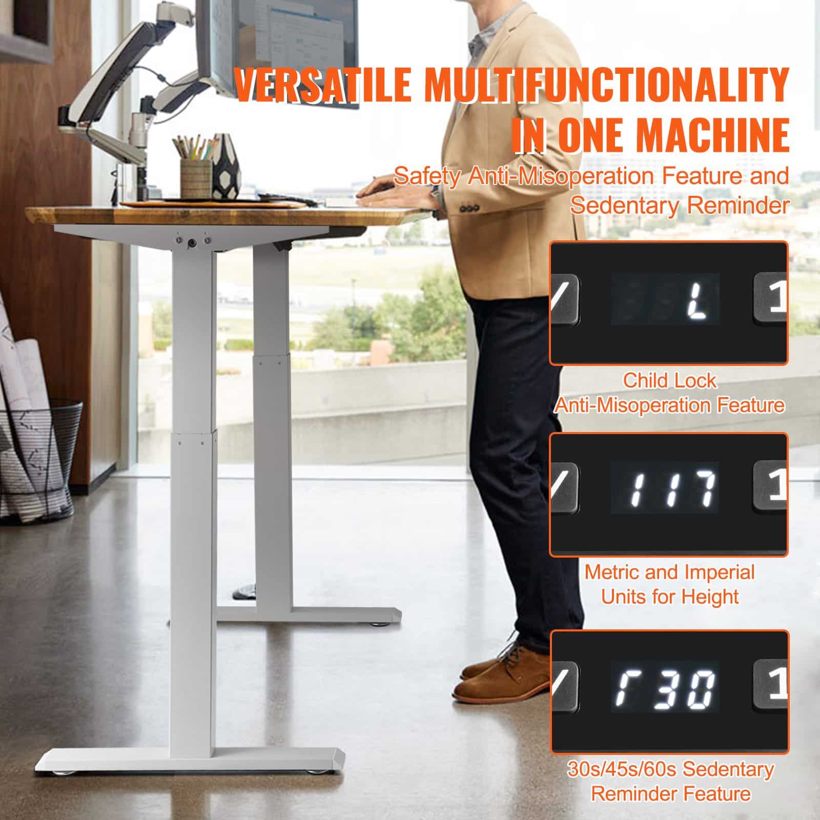 VEVOR Electric Standing Desk Frame, Adjustable 70–117 cm Height & 95–158 cm Length, Ergonomic White Sit-Stand Base for Home/Office - Зображення 6