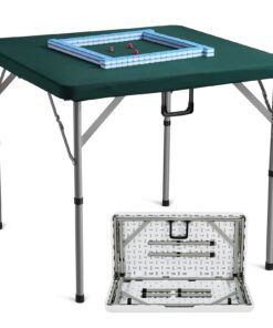 Складной столовый набор VEVOR для маджонга со 144 китайскими плитками, 3 игральными костями и ковриком (портативный игровой стол для 4 игроков с ручкой, 86x86 см)