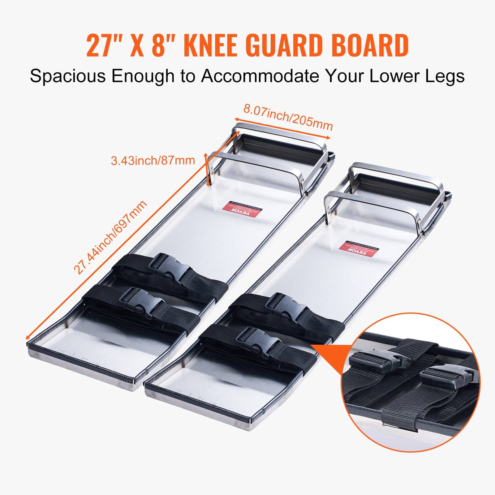 VEVOR Stainless Steel Concrete Knee Boards 71x20 cm with Straps – Sliding Pads for Cement Finishing, Ergonomic Design, Pair - Image 5