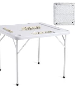 VEVOR 90x90 см Складной стол для маджонга для 4 игроков с держателями чашек, чип-лотки и набор домино — портативный игровой стол, белый