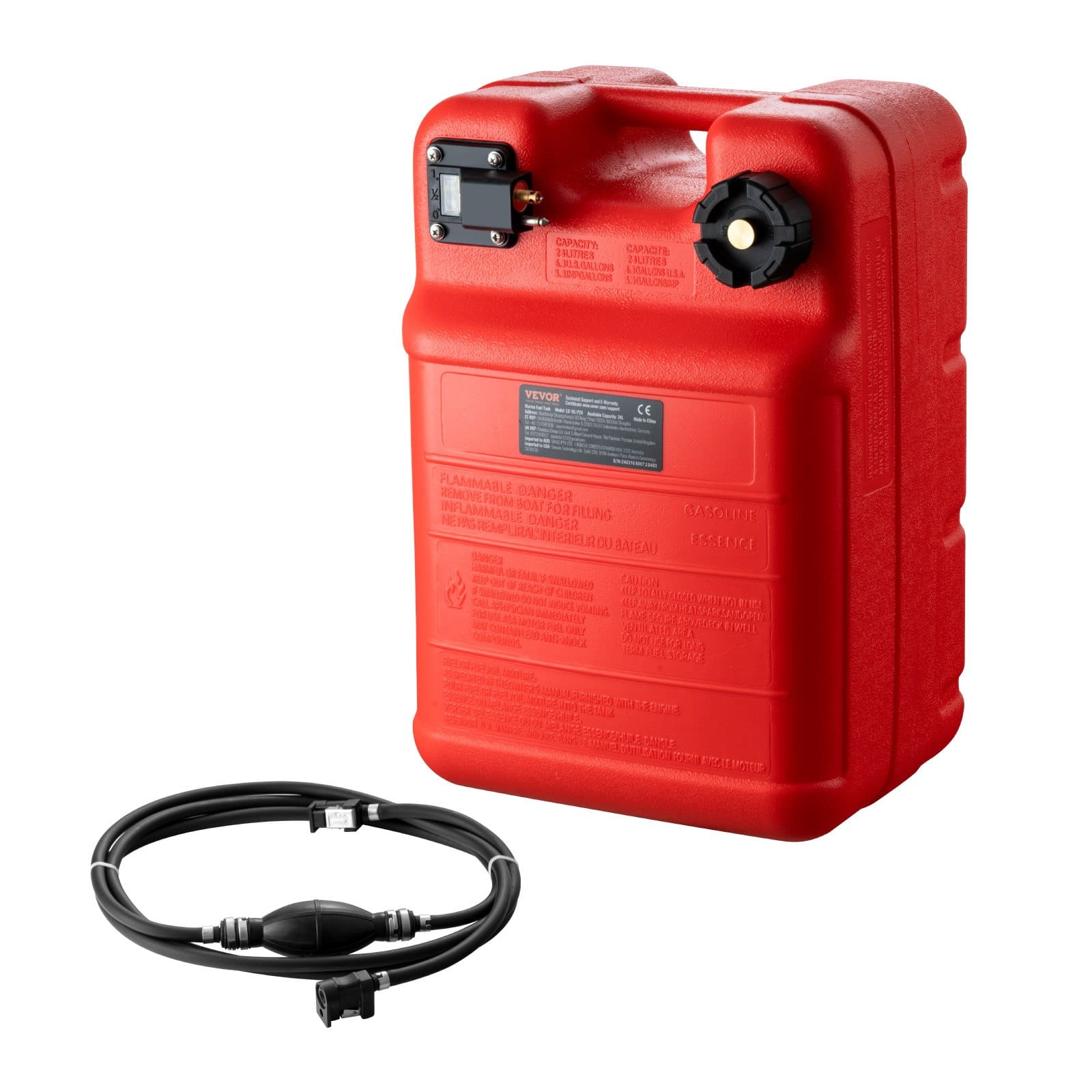 VEVOR 24L Marine Fuel Tank with 3m Hose & Gauge – Portable Outboard Boat Gas Tank for Fishing, Deck Boats, Red