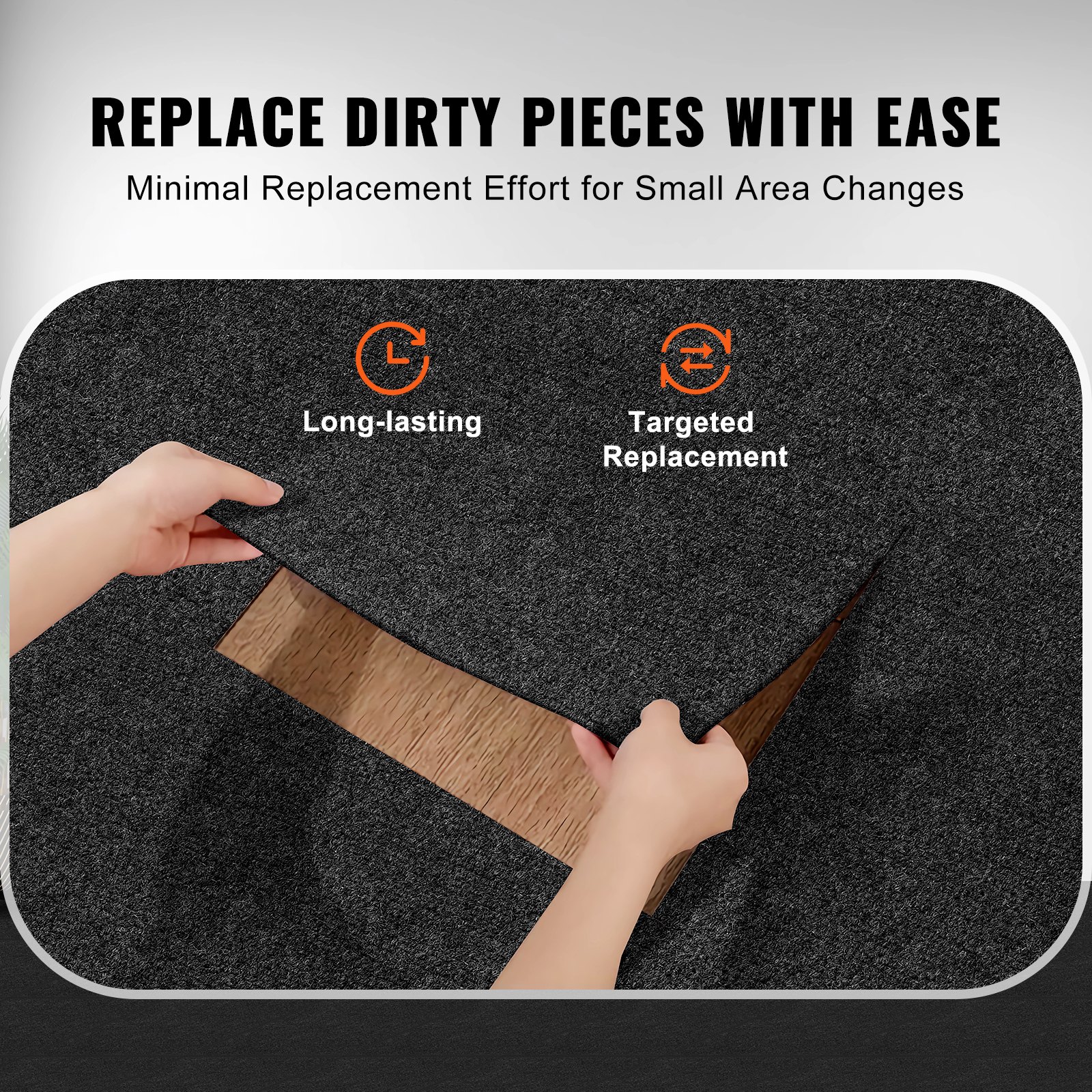 VEVOR Self-Adhesive Carpet Tiles 61x61 cm, Soft Padded Floor Tiles, DIY Install, 15 pcs, Carbon Black — attēls 6