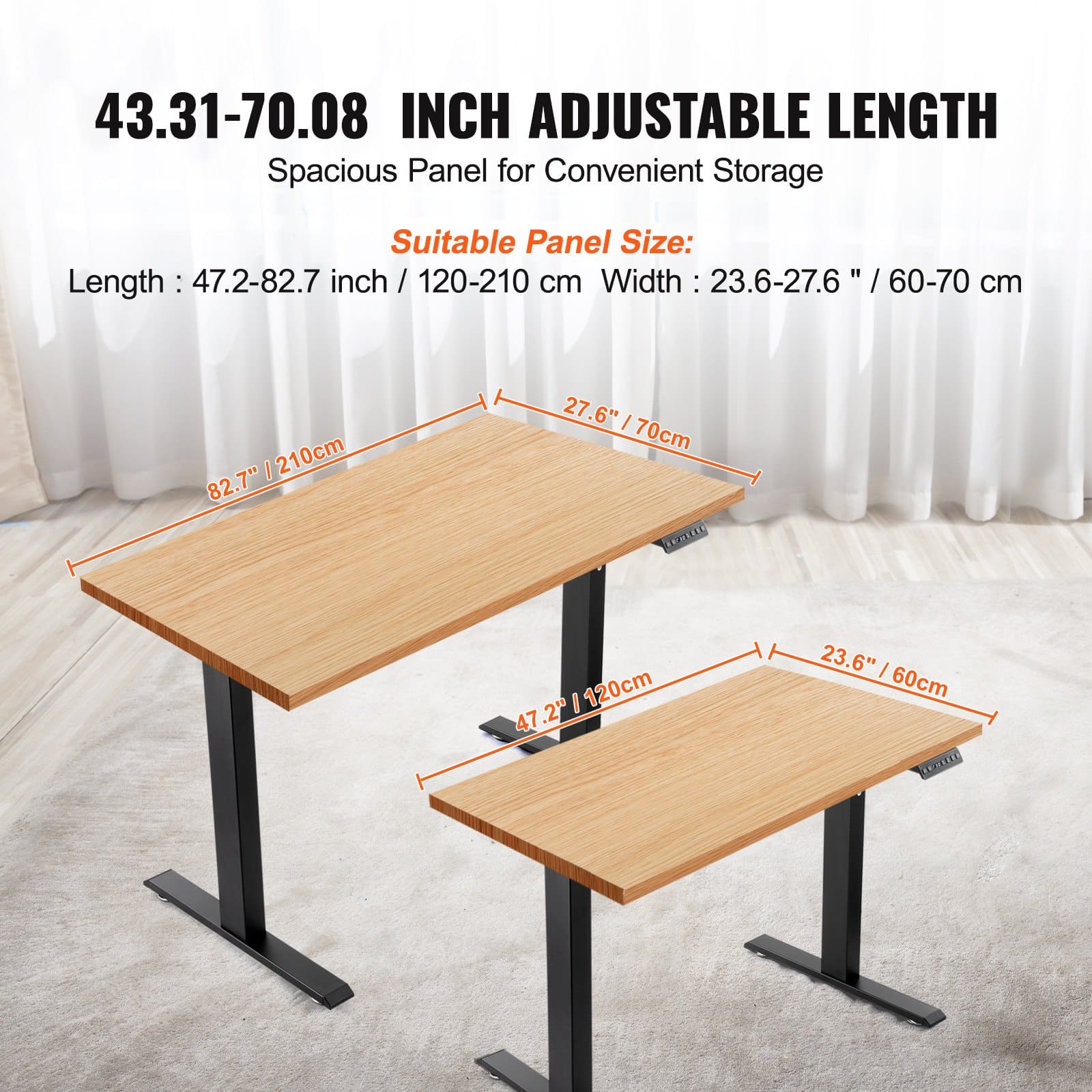 VEVOR Electric Standing Desk Frame, Dual Motor, Adjustable Height 70–117 cm, Black, Fits 120–210 cm Desktop, 125 kg Load — изображение 3