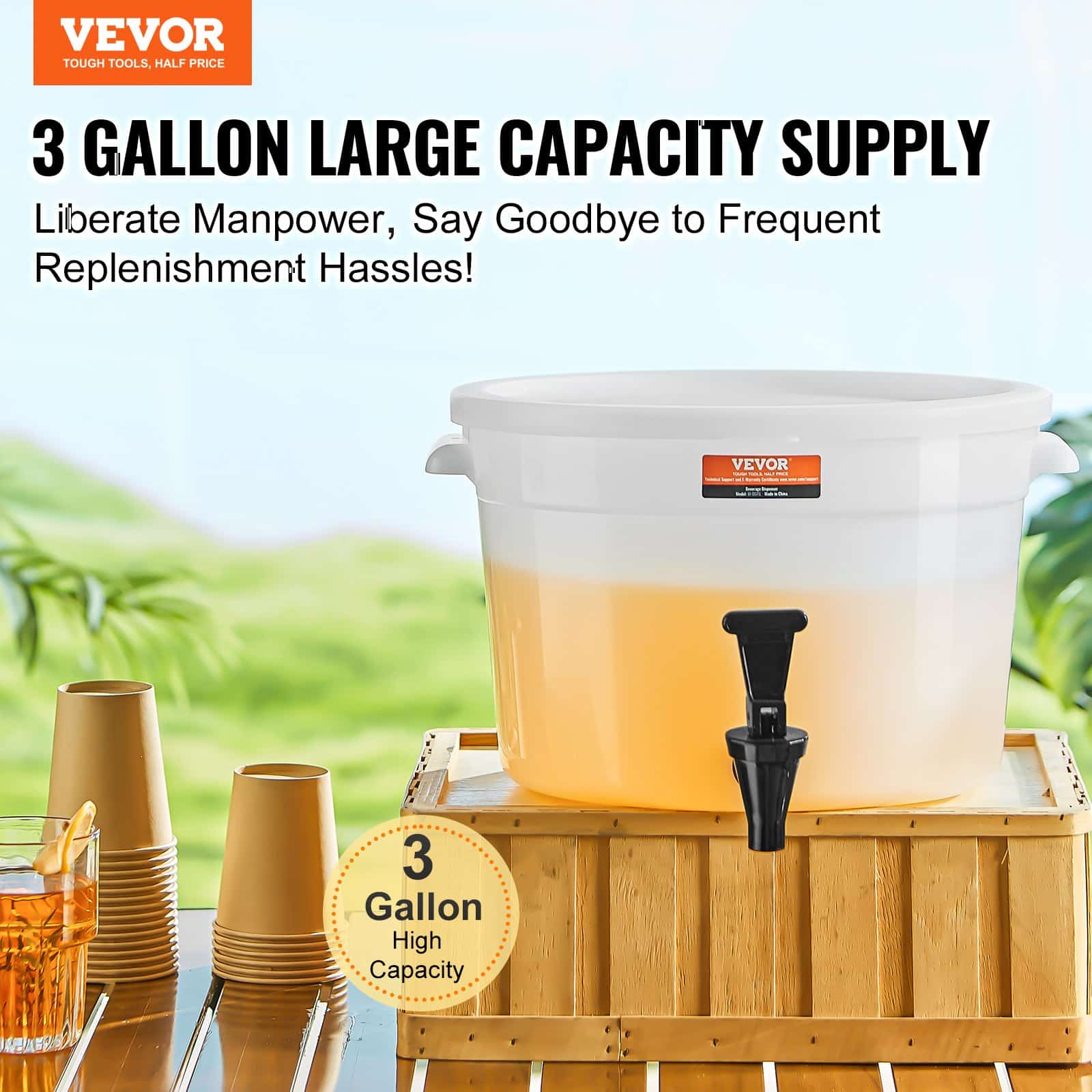 VEVOR 11.4L Plastic Beverage Dispenser with Spigot & Lid – Large Juice Container for Parties, Hotels, Restaurants - Image 2