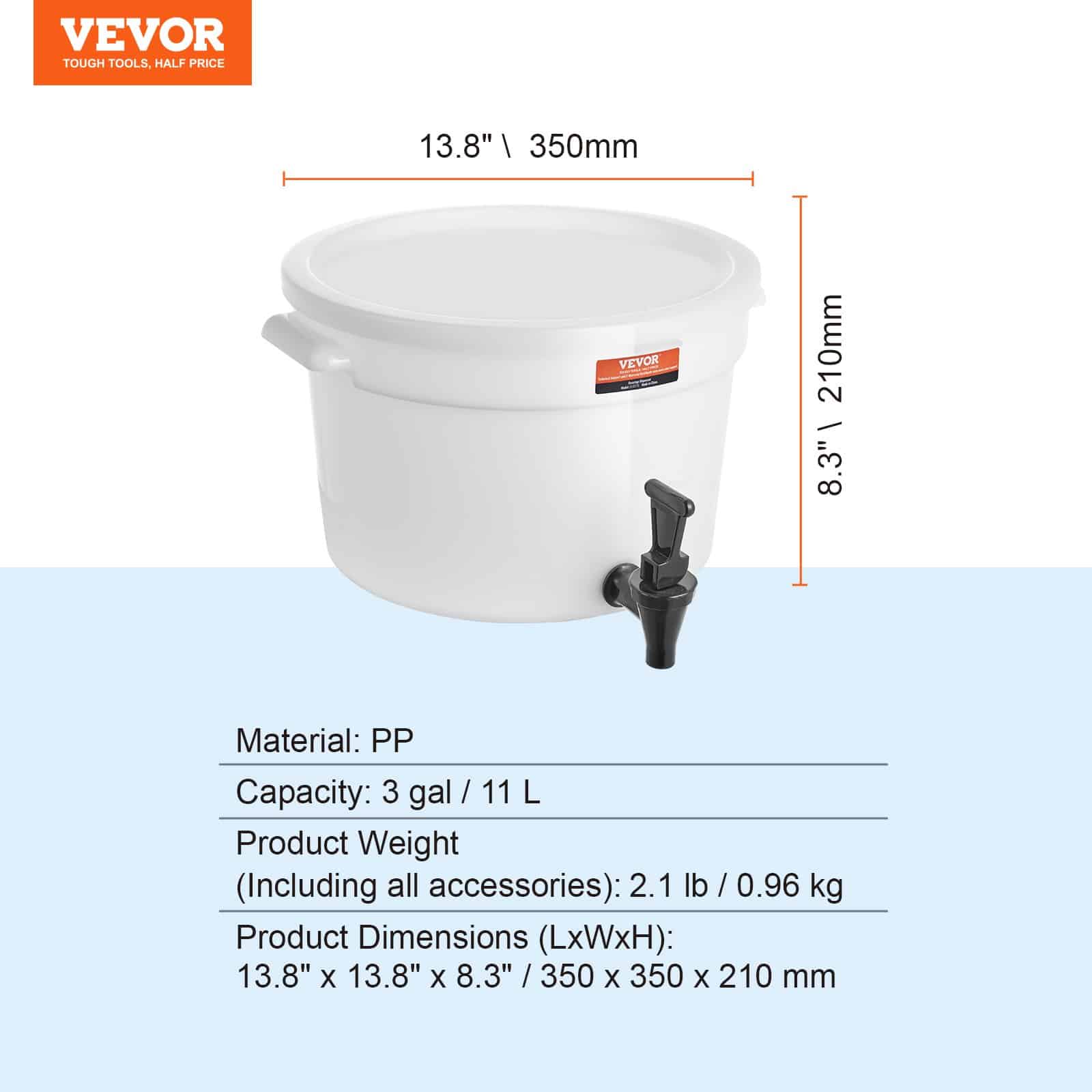VEVOR 11.4L Plastic Beverage Dispenser with Spigot & Lid – Large Juice Container for Parties, Hotels, Restaurants - Image 7