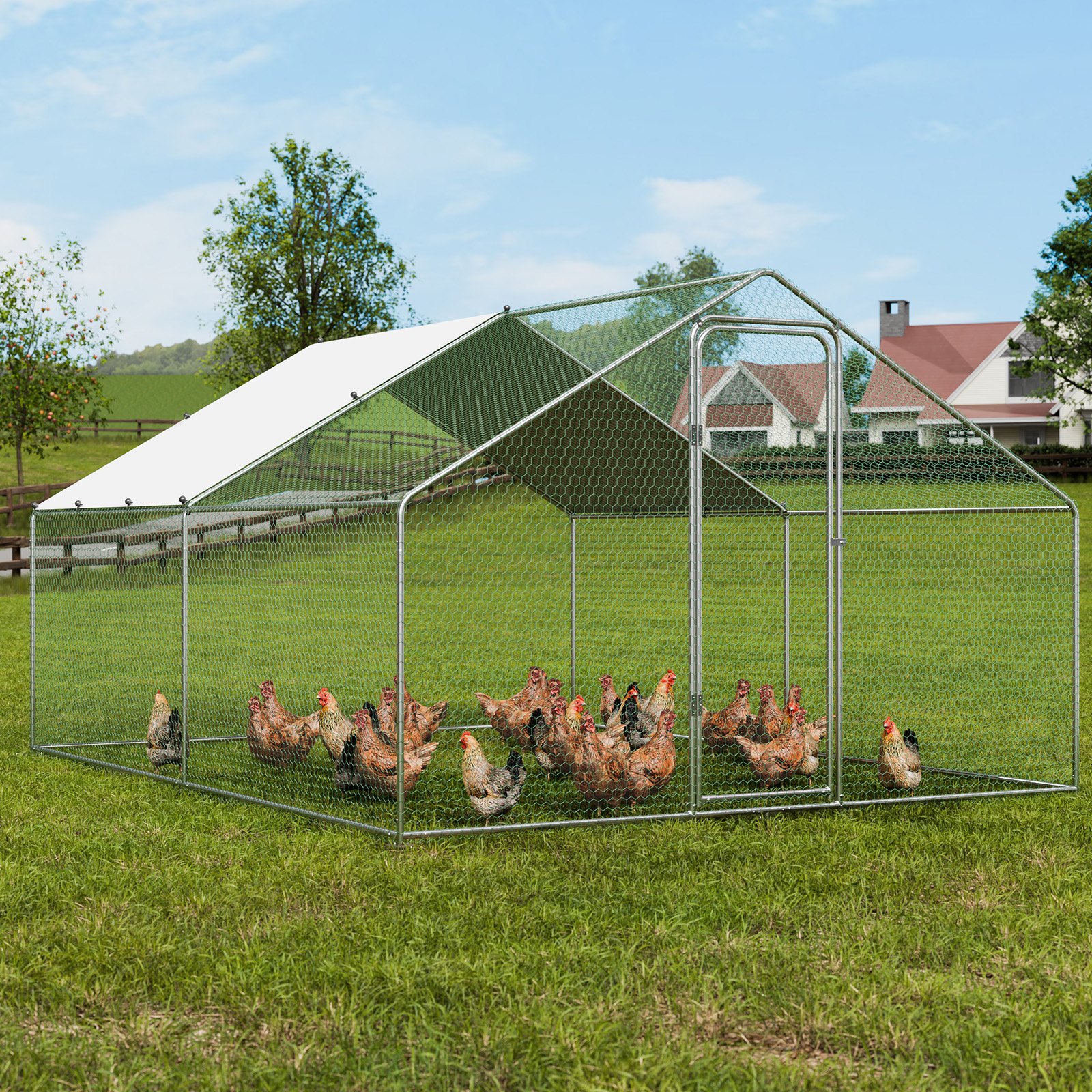 VEVOR Large Metal Chicken Coop 3x3.93x1.99m Outdoor Walk-in Poultry Run with Roof Cover & Lock for Chickens, Ducks, Rabbits - Image 8