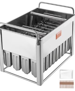 VEVOR Commercial Stainless Steel Popsicle Mould Set, 40 Round-Head Ice Pop Moulds with Double Slot + 50 Sticks & Bags