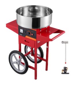 VEVOR 1000W Commercial Cotton Candy Machine with Cart & Stainless Bowl, Temperature Control, Red – For Parties & Events