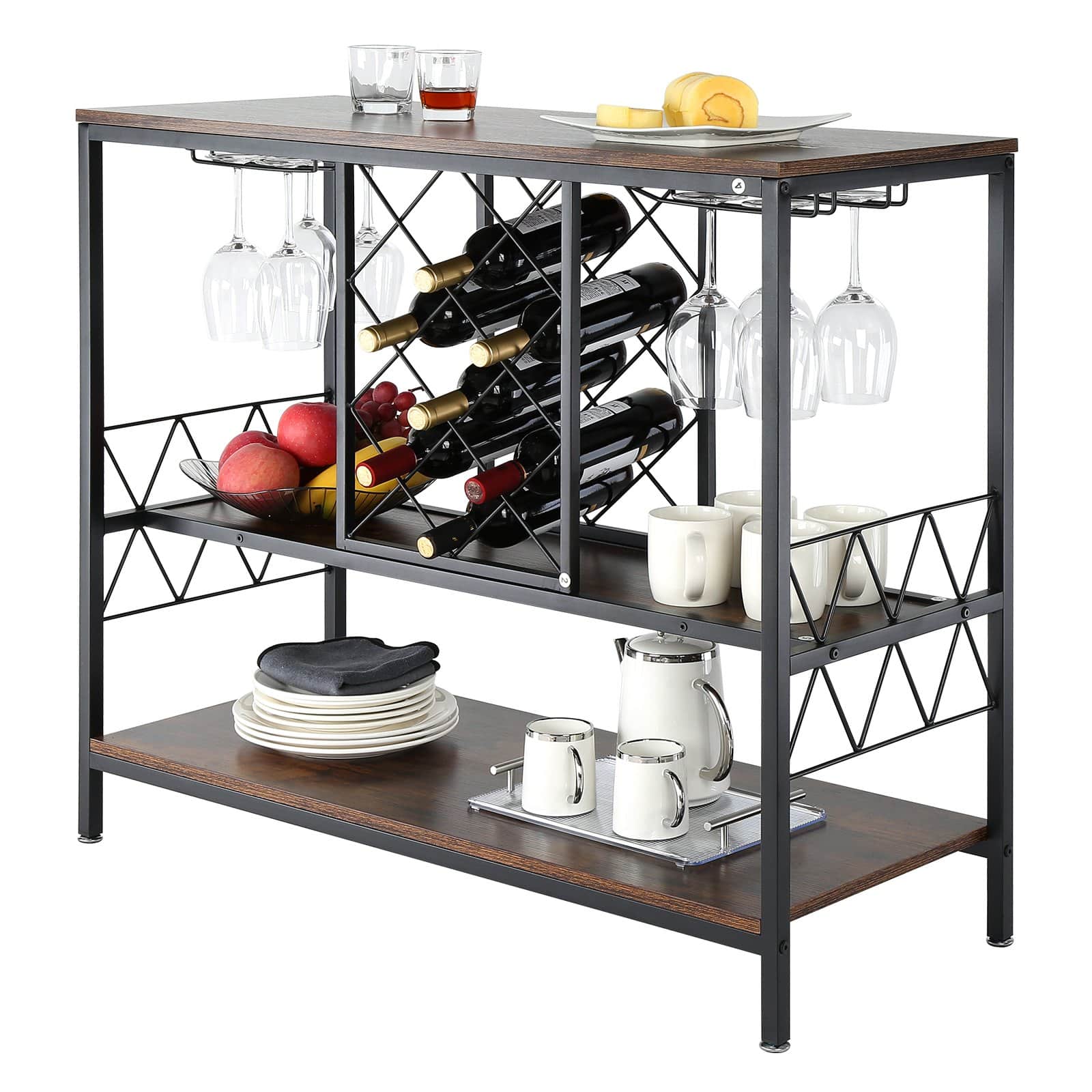 VEVOR 100cm Industrial Wine Bar Cabinet with Glass Holder & Wine Rack, Freestanding Sideboard for Home, Living Room, Kitchen