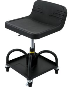 VEVOR Регулируемый Катящийся Гаражный Стул, Грузоподъемность 136 кг, Высота 40–52 см, Колеса 360°, Лоток, Черный