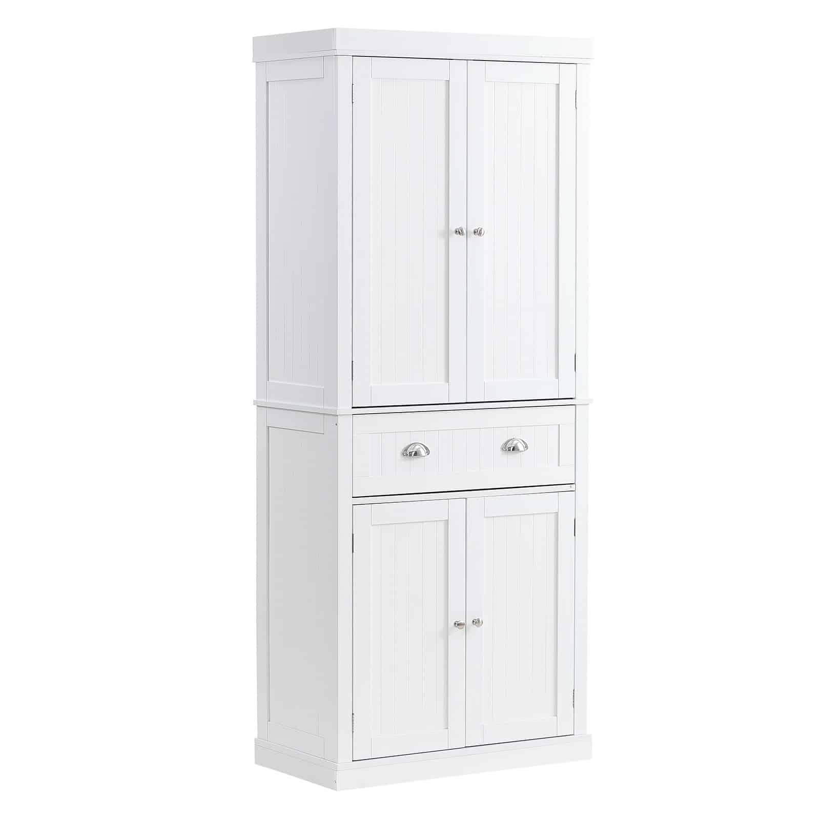 VEVOR 183 cm Freestanding Kitchen Pantry Cabinet with Doors, Drawer & 3 Adjustable Shelves, White Storage Unit