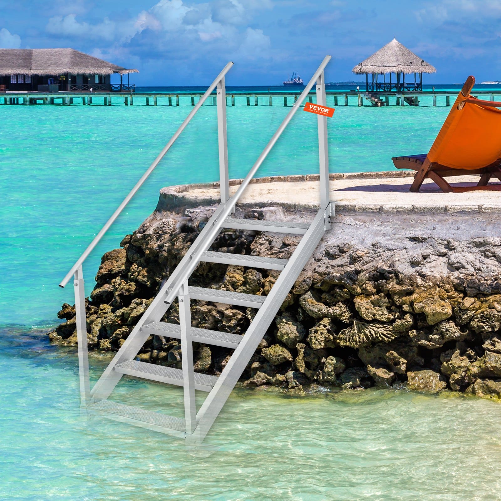 VEVOR Adjustable Aluminum Dock Ladder with 6 Steps, Dual Handrails, 109.2–129.5 cm Height for Boat, Pool, or Dock — изображение 8