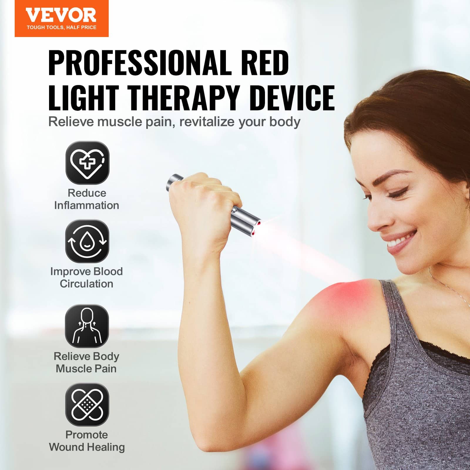 VEVOR Handheld Red & Near Infrared Light Therapy Device with 3 Wavelengths for Pain Relief, Healing & Skin Care, 5000mAh Battery — attēls 2