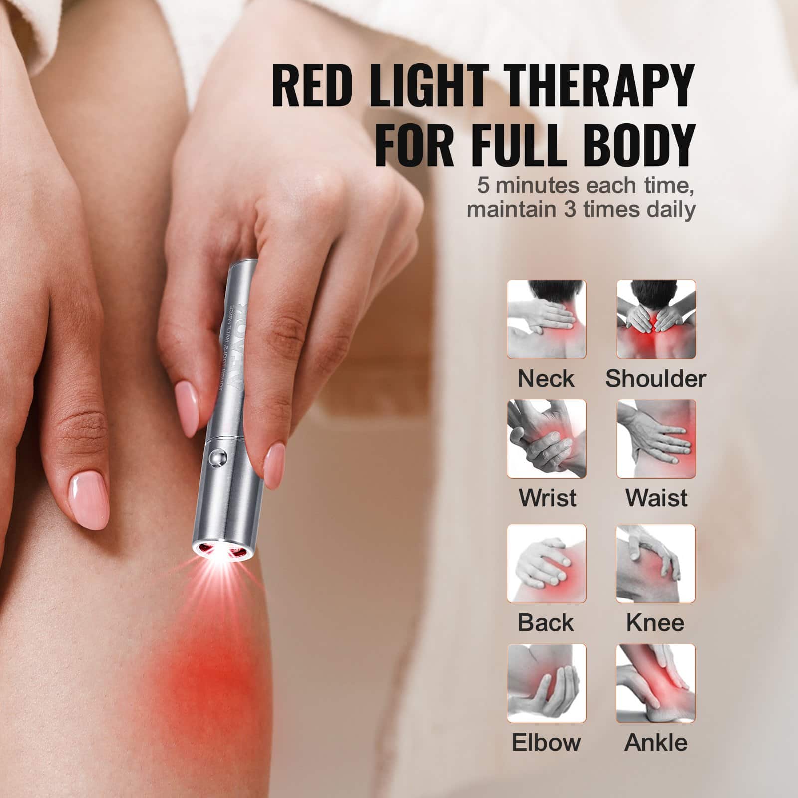 VEVOR Handheld Red & Near Infrared Light Therapy Device with 3 Wavelengths for Pain Relief, Healing & Skin Care, 5000mAh Battery — attēls 5