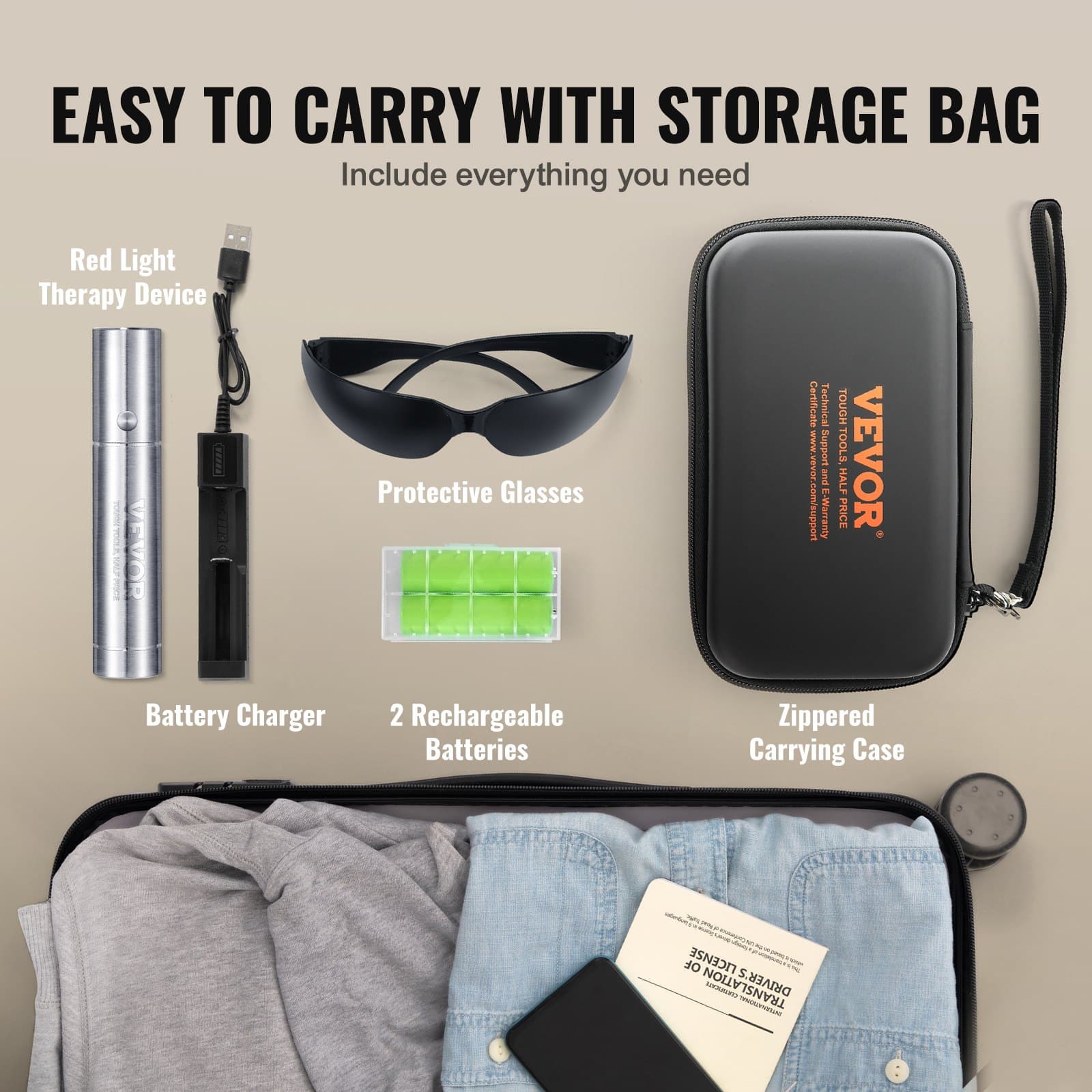 VEVOR Handheld Red & Near Infrared Light Therapy Device with 3 Wavelengths for Pain Relief, Healing & Skin Care, 5000mAh Battery — attēls 6