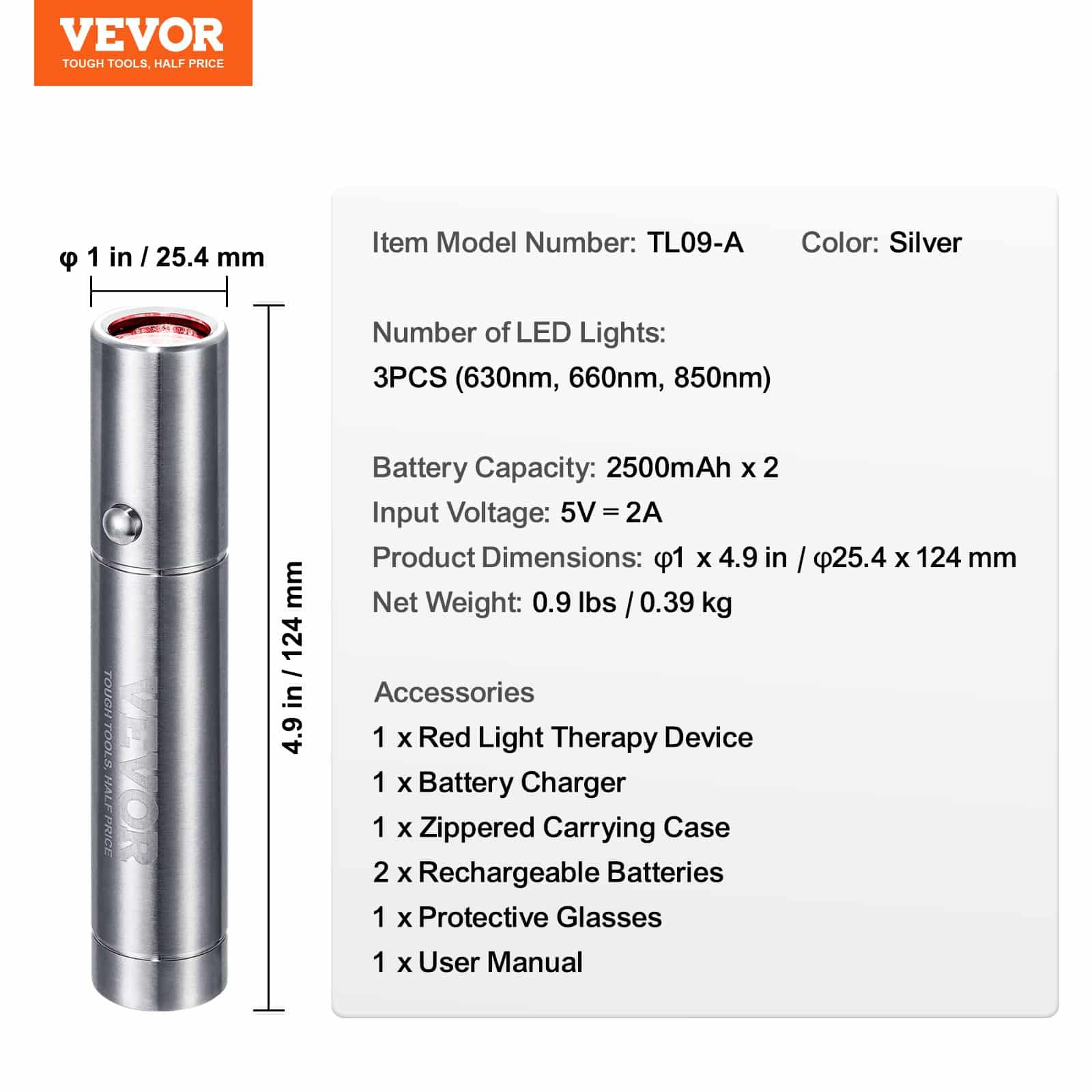 VEVOR Handheld Red & Near Infrared Light Therapy Device with 3 Wavelengths for Pain Relief, Healing & Skin Care, 5000mAh Battery — attēls 7