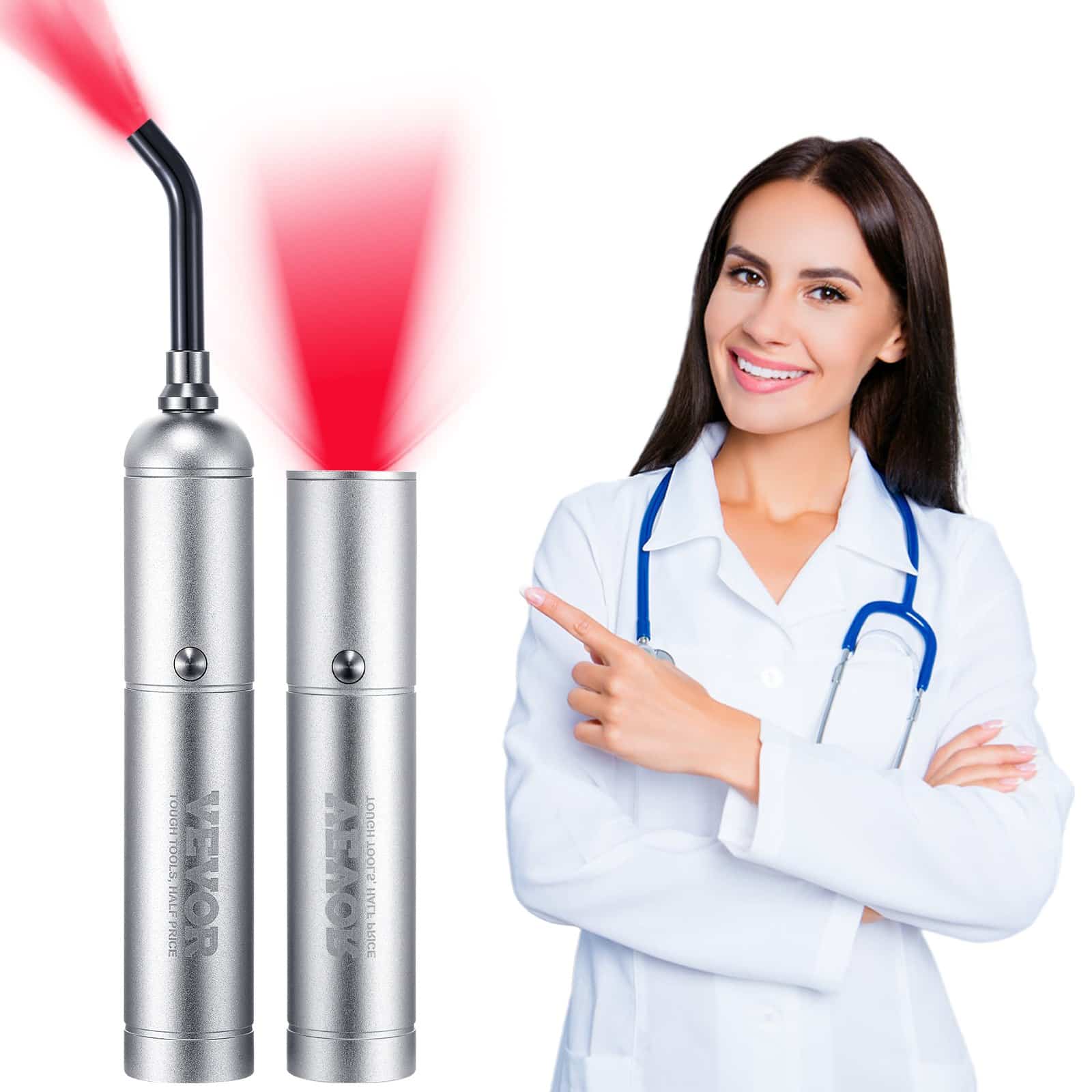 VEVOR 2-in-1 Red Light Therapy Wand with 5 Wavelengths & Pulse Mode, Handheld Device for Face & Body Pain Relief, 5000mAh Battery