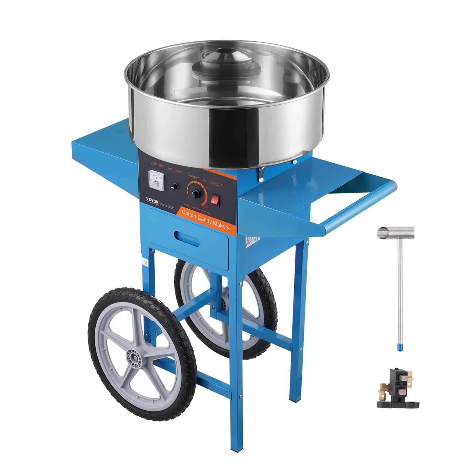 VEVOR 1000W Electric Cotton Candy Machine with Cart & Stainless Steel Bowl for Parties & Events – Blue
