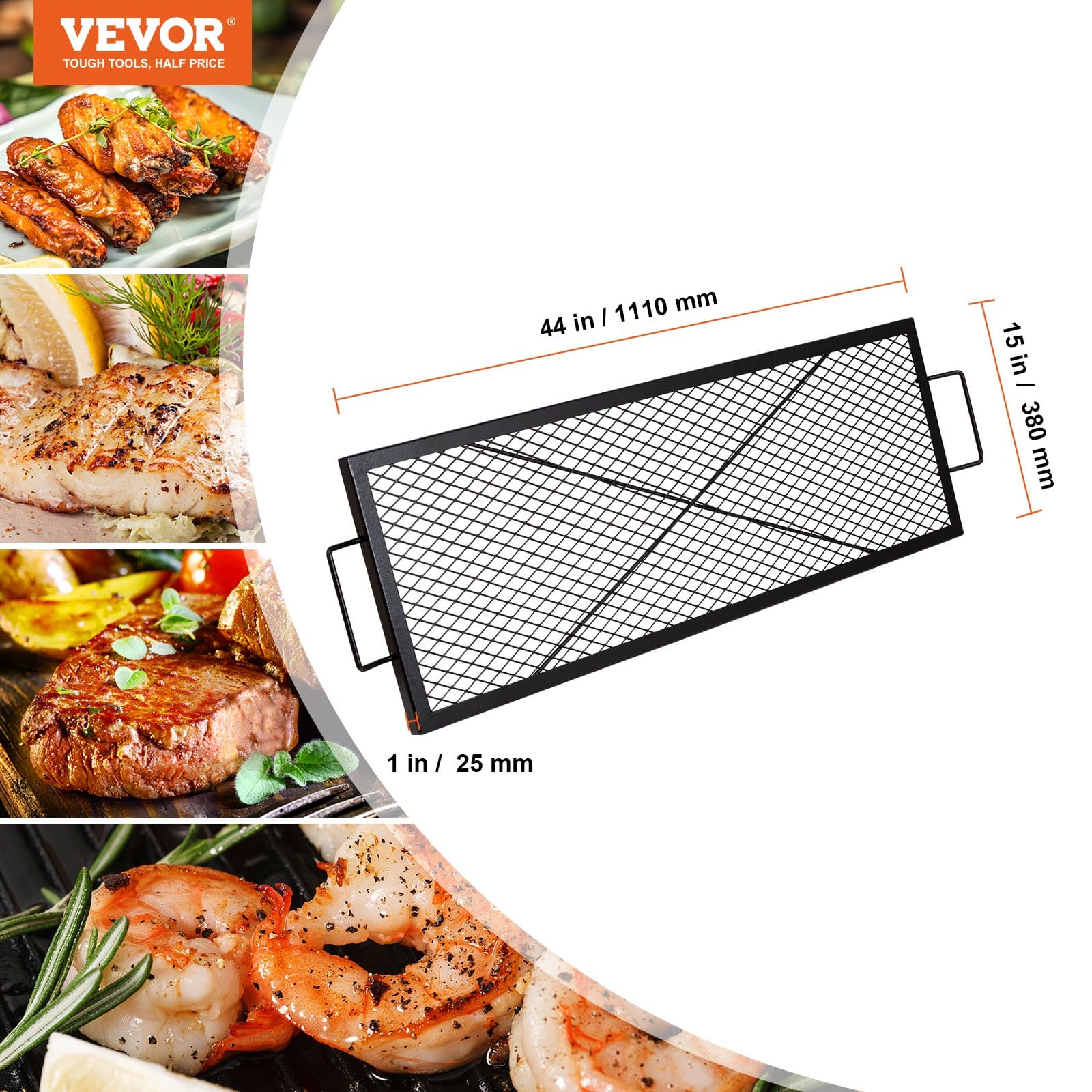 VEVOR 112x38 cm Fire Pit Grill Grate – Heavy-Duty Steel BBQ Grid with Handle, Portable Outdoor Cooking Rack for Camping - Зображення 7