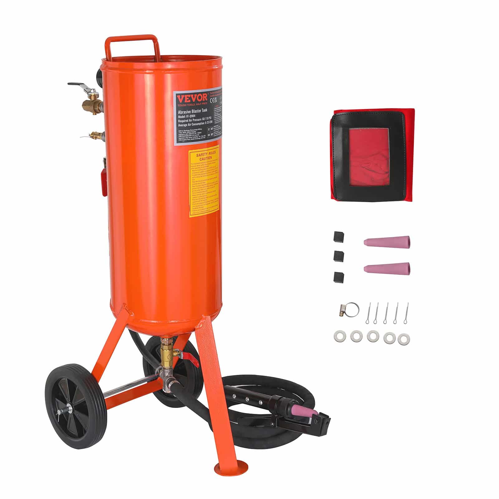 VEVOR 37.9L Heavy-Duty Sandblaster with 2 Ceramic Nozzles & 228.6cm Hose, 60-110 PSI, for Rust & Paint Removal