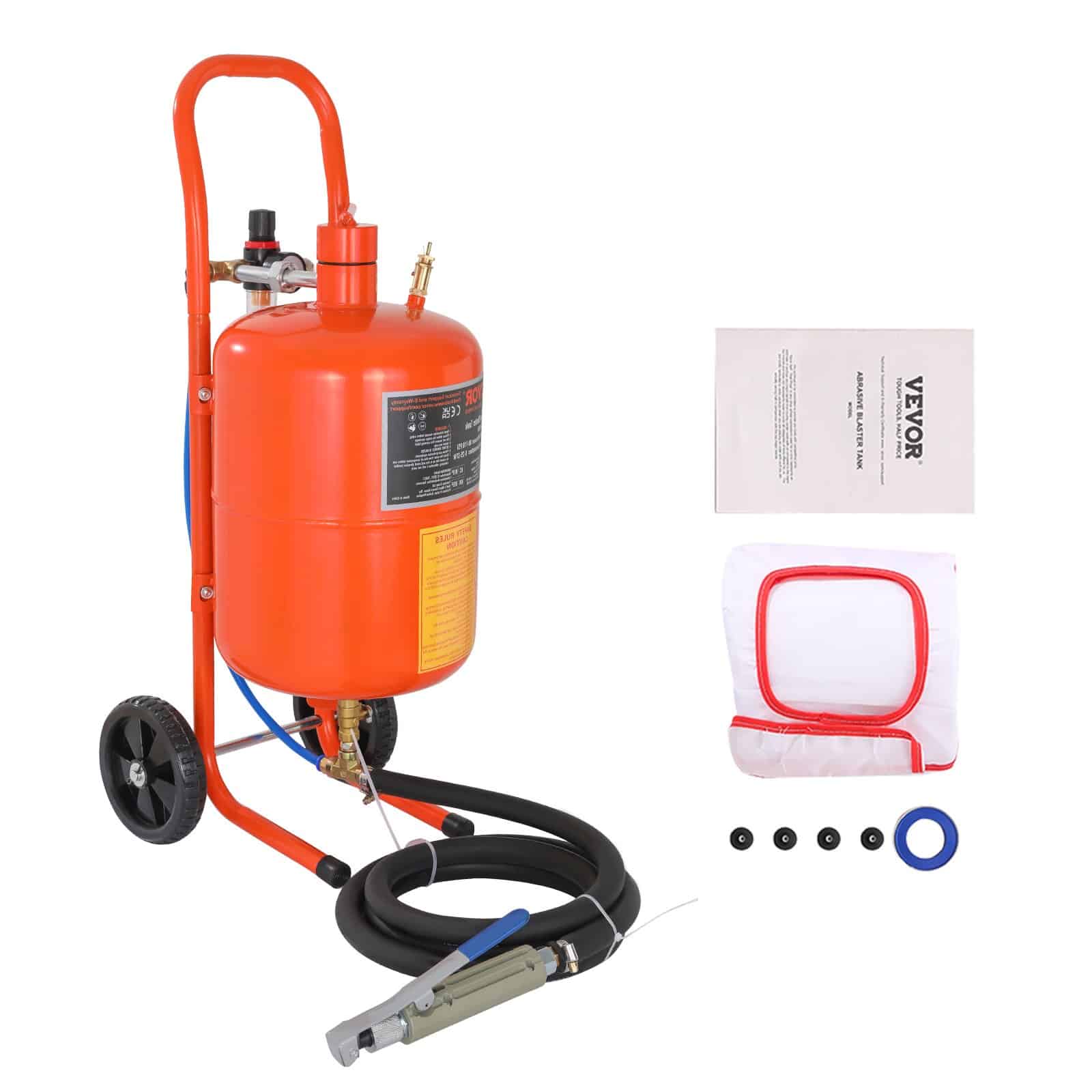 VEVOR 18.9L High Pressure Sandblaster 60–110 PSI with 4 Ceramic Nozzles, Mobile Sand Blasting Kit for Rust & Paint Removal