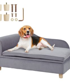 Серый диван VEVOR для домашних животных для больших собак и кошек, бархатная диван-кровать 91x58x41 см, вместимость 50 кг, деревянная рама, место для хранения, простая сборка
