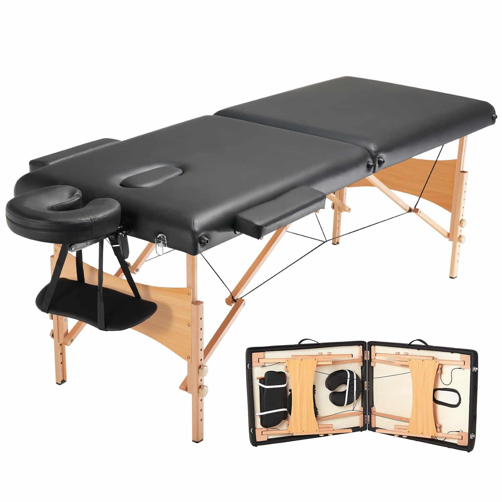 VEVOR 71 cm Portable Folding Massage Table, 8-Level Adjustable Height, Spa & Tattoo Bed with Headrest, Armrests, 272 kg Capacity