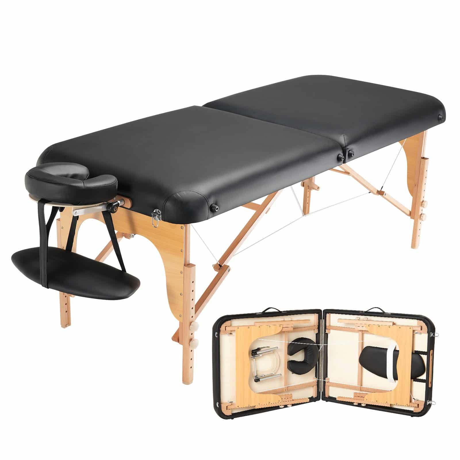 VEVOR 76 cm Wide Portable Massage Table, Foldable Spa Bed 340 kg Capacity, Adjustable Height, Headrest & Bag