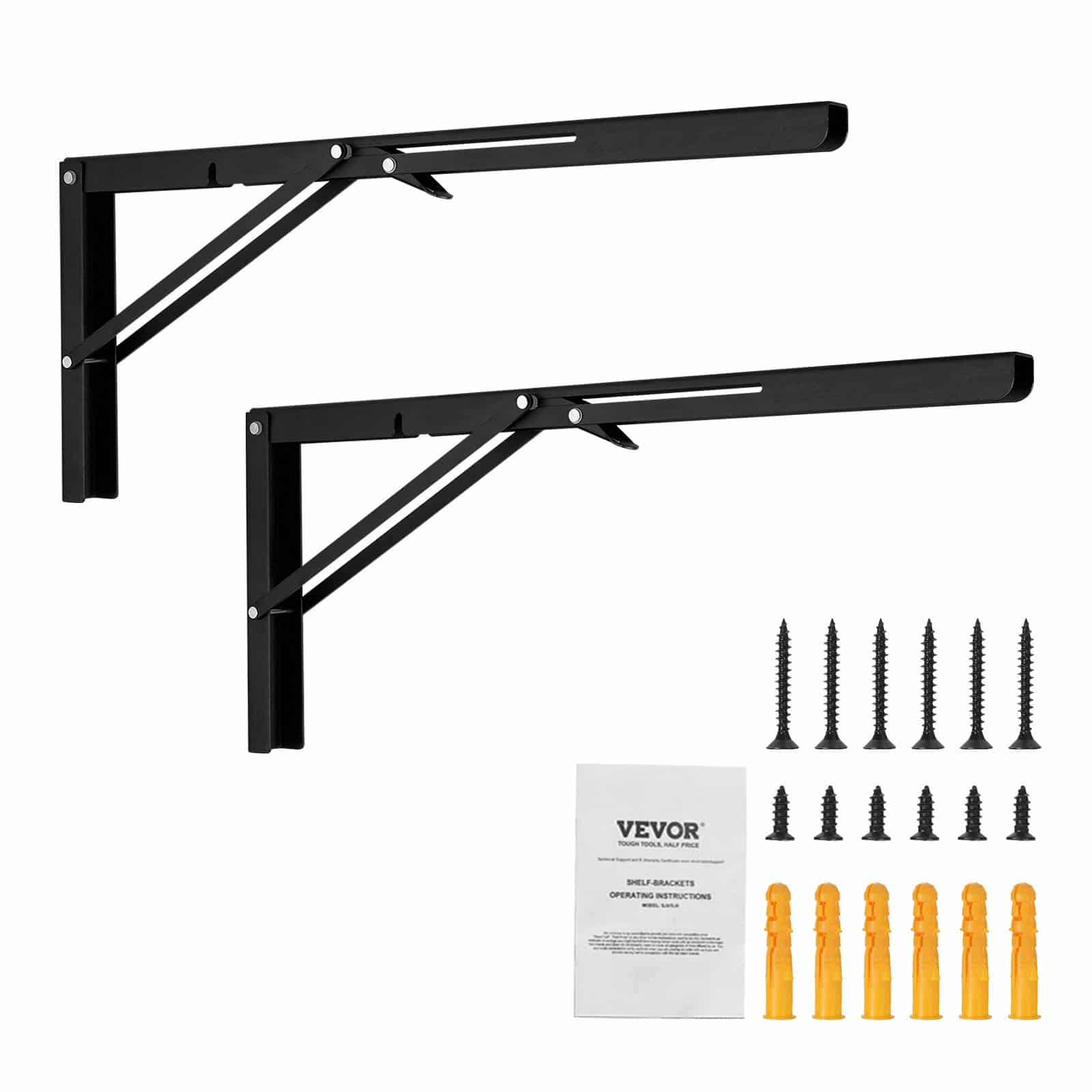 VEVOR Foldable Shelf Brackets 61cm, 2pcs Heavy Duty 5mm Matte Black Steel L Brackets, 136kg Load, Wall Mount, Space Saving - Image 9