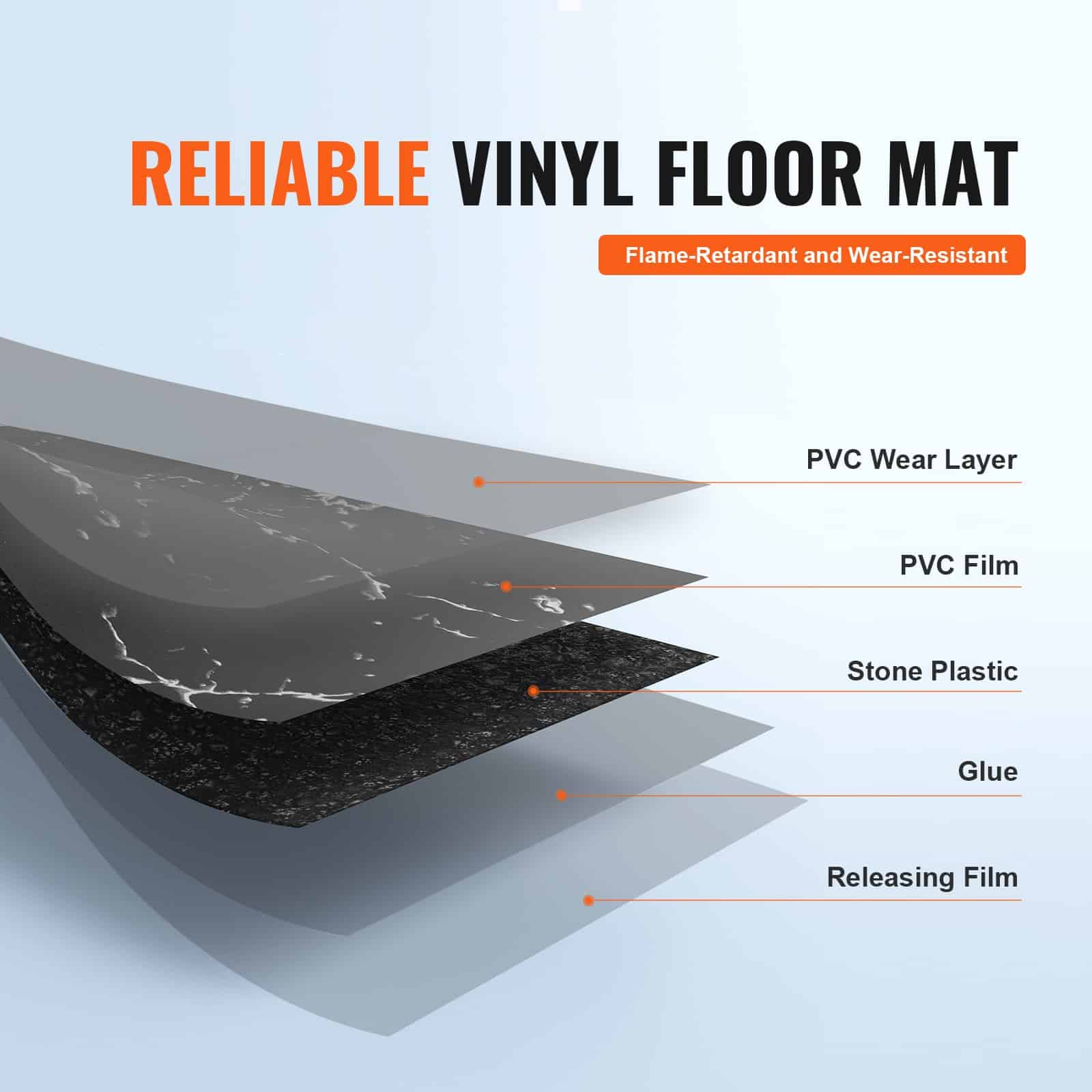 VEVOR 30x30cm Self-Adhesive Vinyl Floor Tiles, 50pcs, 1.5mm Thick, Black Marble, Waterproof DIY Peel & Stick Flooring - Pilt 3
