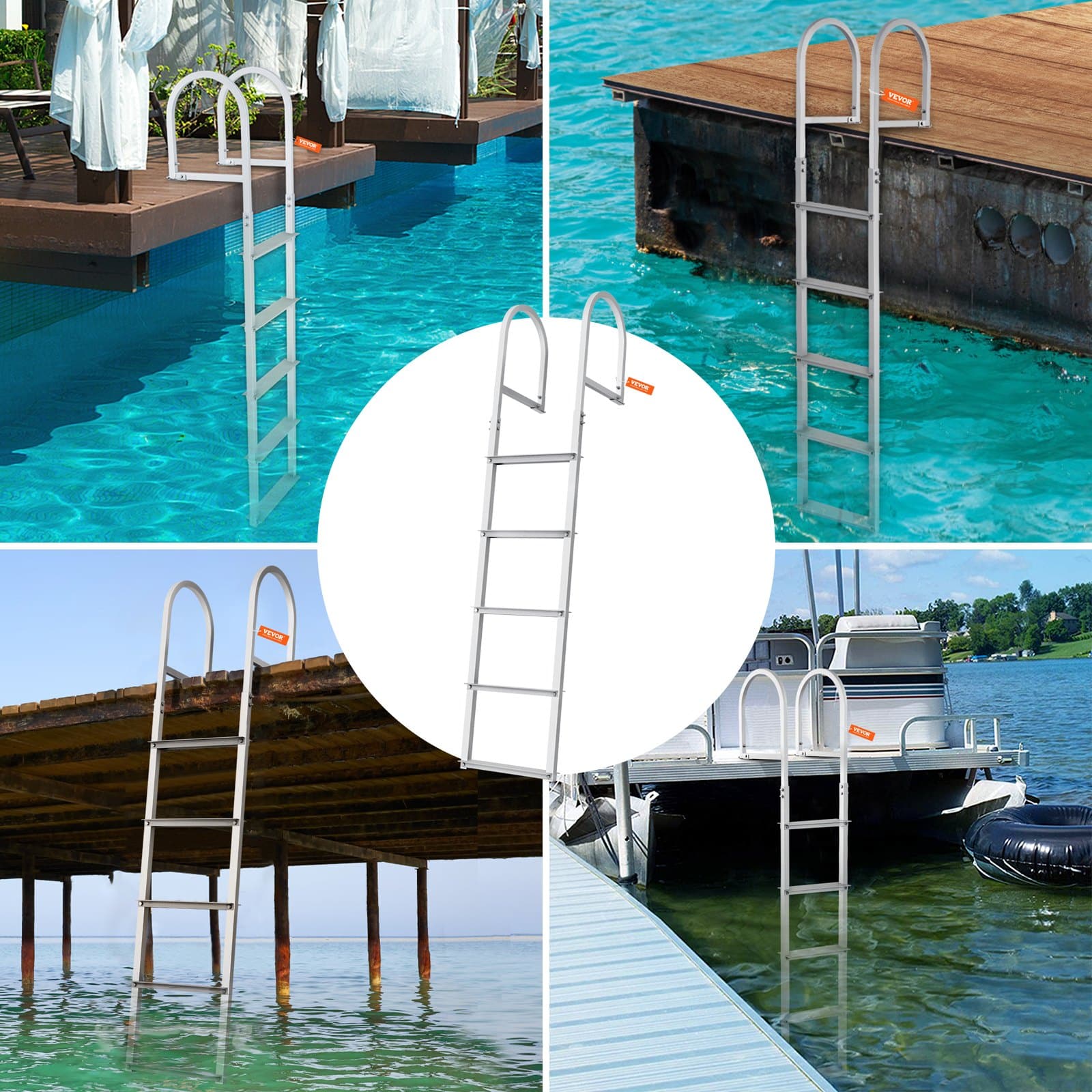 VEVOR 5-Step Removable Dock Ladder, 227kg Load, Anti-Slip 7.8x35cm Steps, Aluminum for Boat/Pool/Marine Boarding — изображение 6