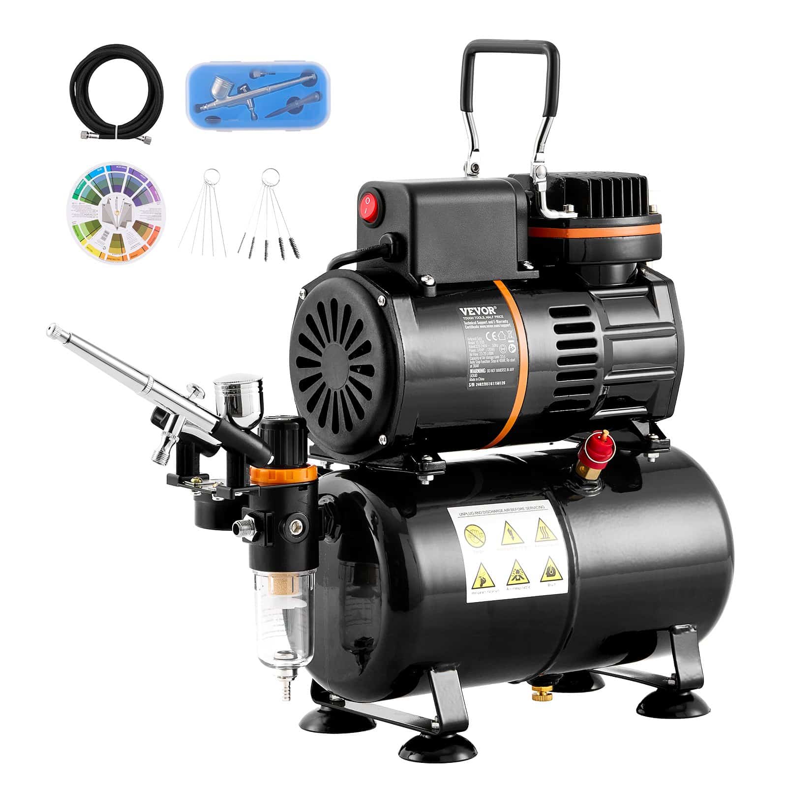 VEVOR Airbrush Kit with 3.5L Tank, 0.3mm Airbrush, Dual-Fan Compressor, Holder & Cleaning Set for Art, Makeup, Cake, Tattoo