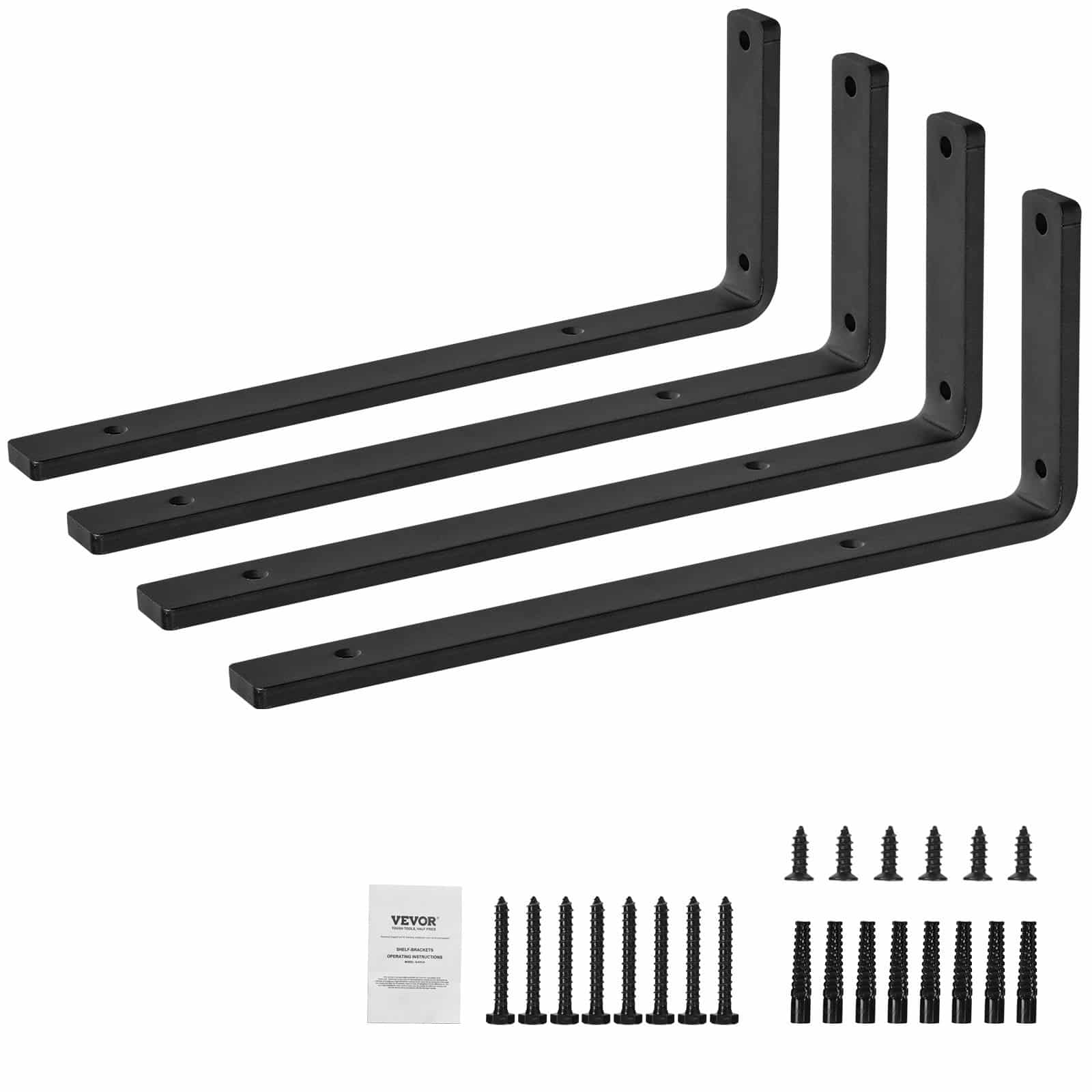 VEVOR Heavy Duty Shelf Brackets 40x15cm 4pcs, 10mm Thick Matte Black Steel, Floating L Brackets, 72kg Load Capacity - Image 9