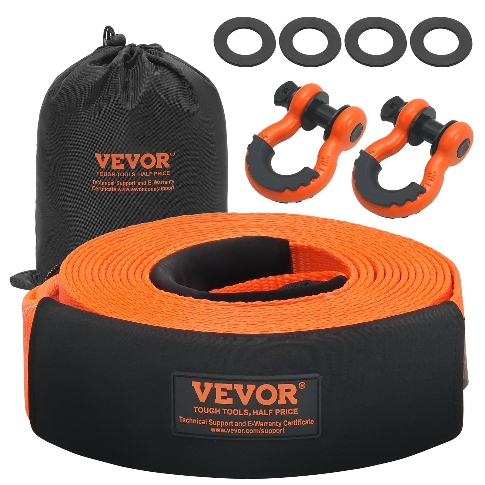 VEVOR 9m Tow Strap Recovery Kit 16.5t MBS with D-Ring Shackles, Tree Saver Winch Strap & Storage Bag for Truck SUV ATV