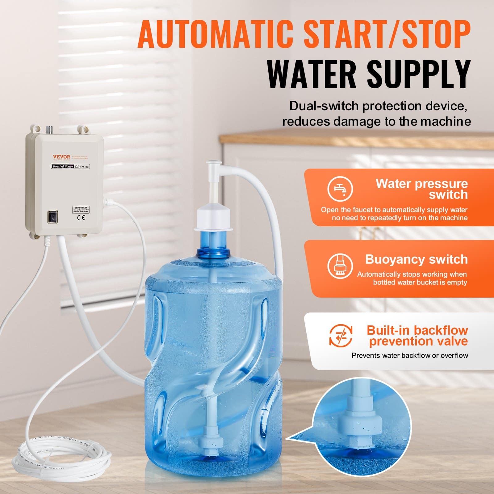 VEVOR Automatic Electric Water Dispenser Pump for 18.9L Bottles, Adjustable Flow, Compatible with Coffee Machines, Fridges, Ice Makers — изображение 4