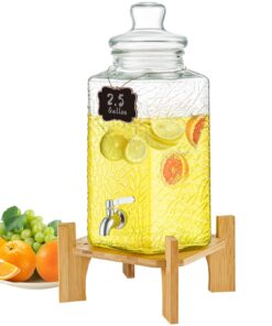 VEVOR 9.5L Glass Beverage Dispenser with Stand & Stainless Steel Spigot – Iced Tea, Juice, Water Container for Parties & Events