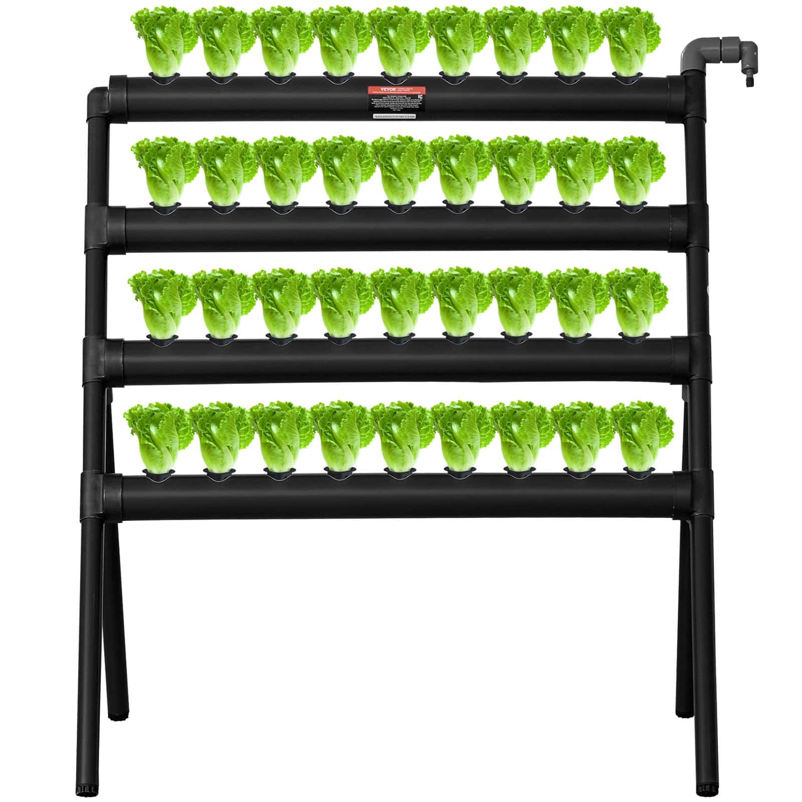 VEVOR 4-Layer Hydroponic Growing System with 36 Sites, Dark Grey PVC Pipes, Pump, Timer, Baskets & Sponges for Herbs & Vegetables