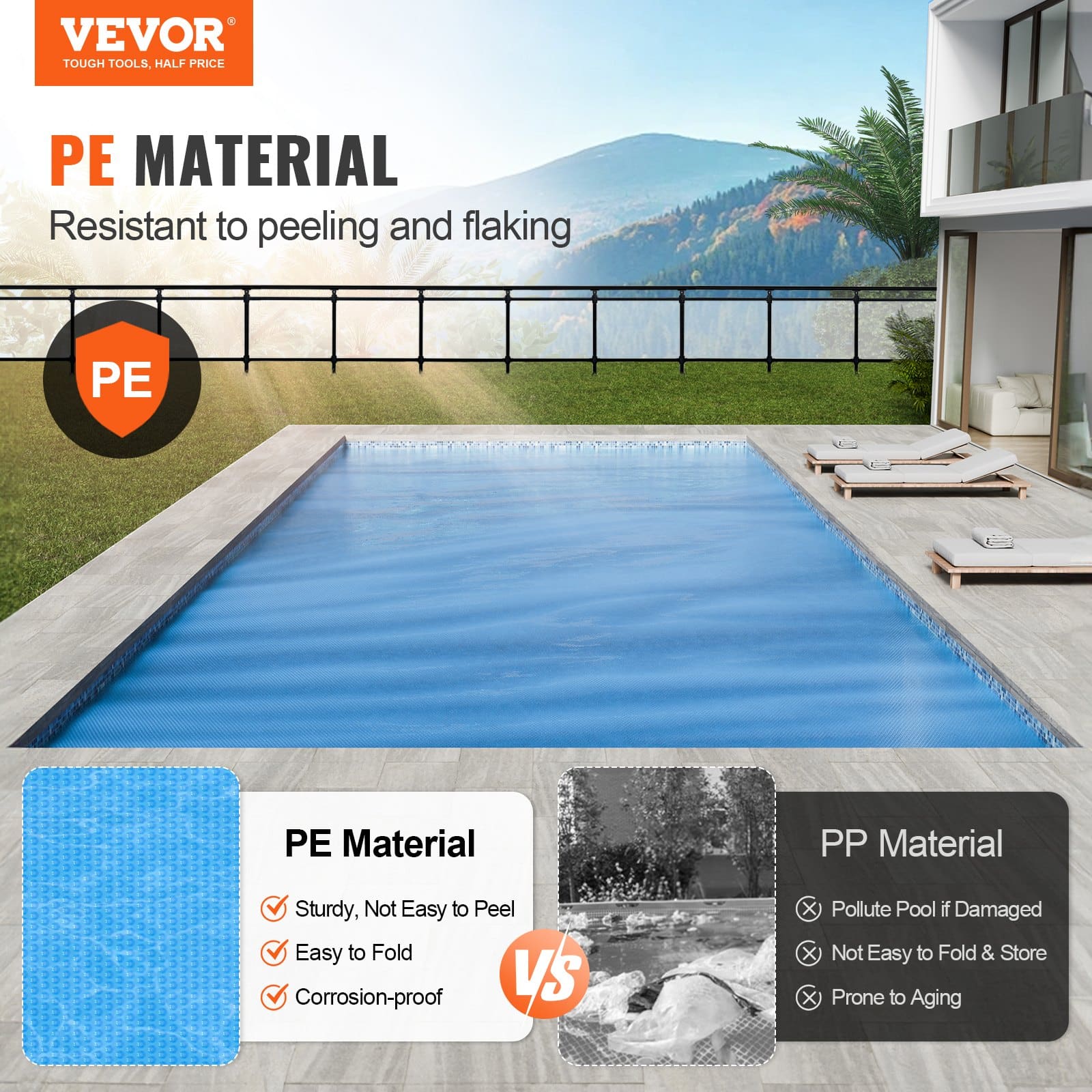VEVOR 8.5x4.3m Blue 16mil Solar Pool Cover for Inground & Above Ground Pools – Reduces Evaporation & Increases Water Temperature - Image 2
