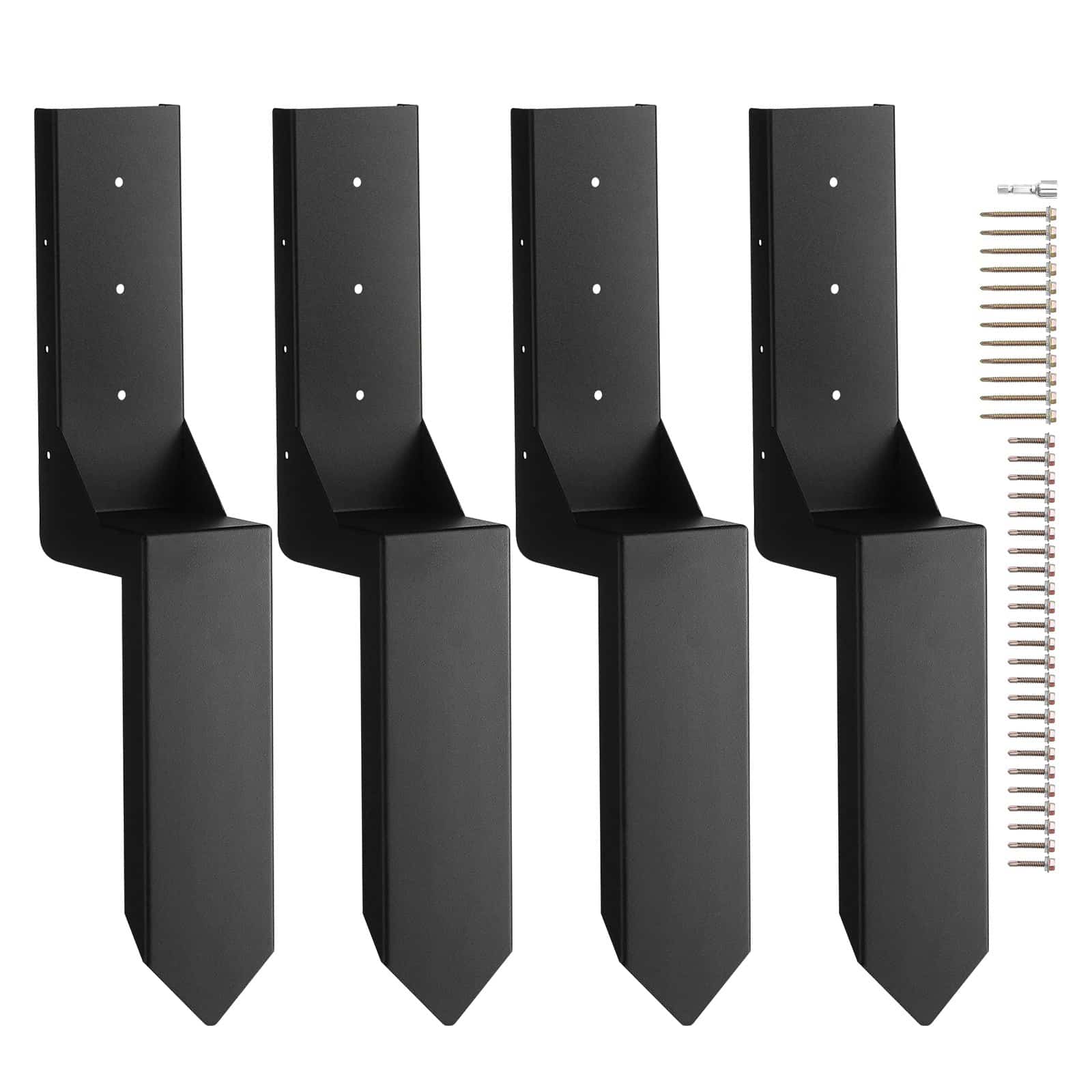 VEVOR žoga stabu enkuru remonta komplekts, 4 gab., der 89x89mm stabiem, izturīgi tērauda zemes enkuri salauztiem vai šķībiem koka stabiem